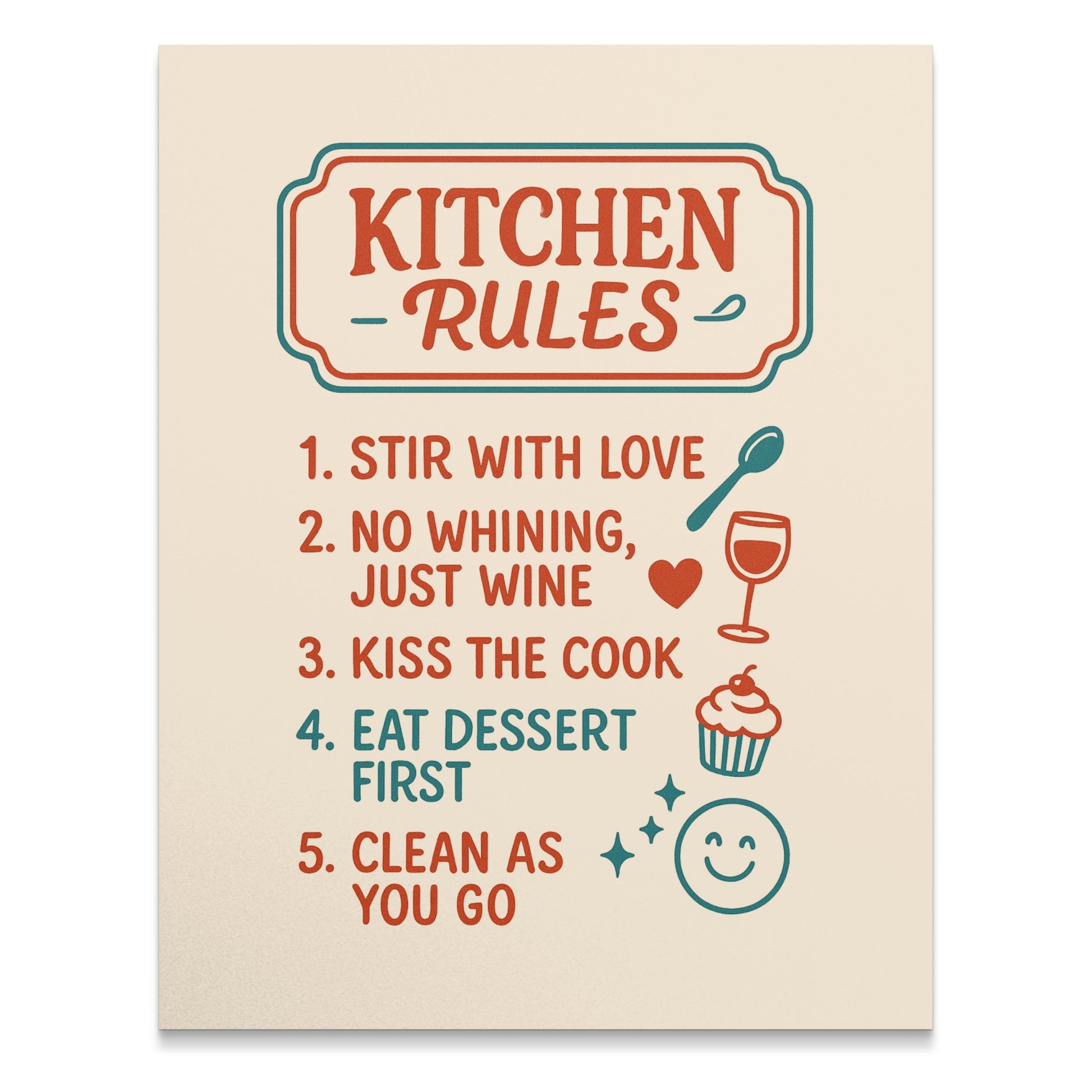 Kitchen Rules Wall Art, Stir With Love, Just Wine, Eat Dessert First, Home Decor Poster