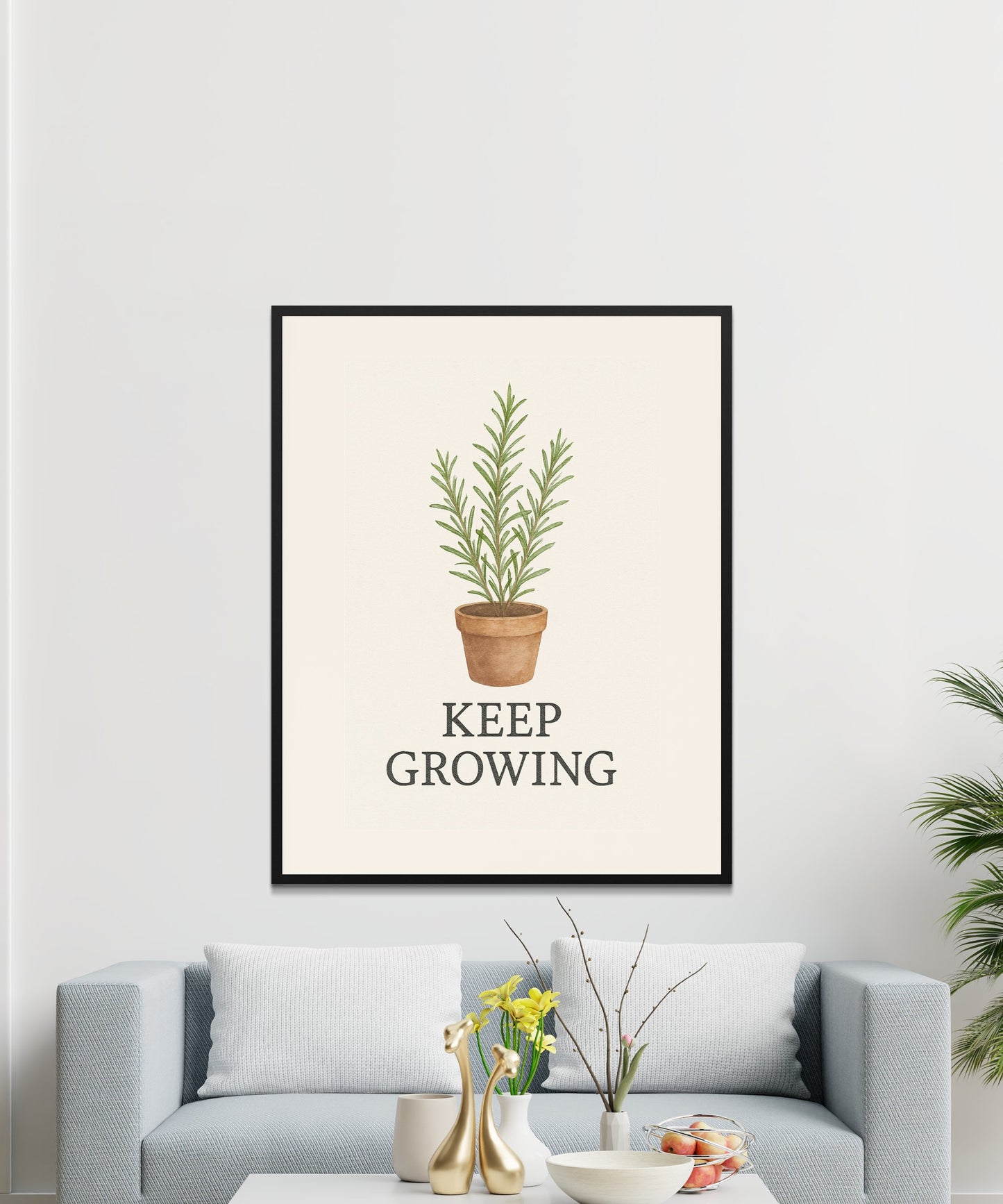 Inspirational Plant Poster, 'Keep Growing' Quote Wall Art, Minimalist Home Decor, Living Room Print, Botanical Artwork, Office Decoration