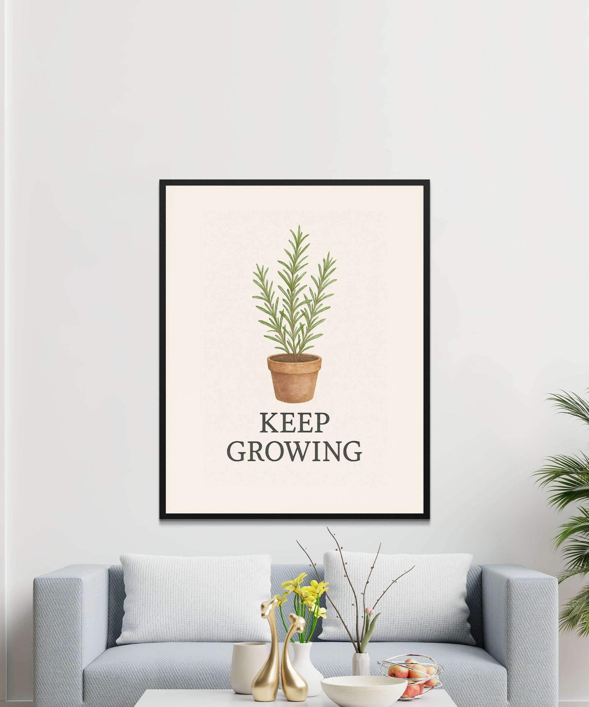 Inspirational Plant Poster, 'Keep Growing' Quote Wall Art, Minimalist Home Decor, Living Room Print, Botanical Artwork, Office Decoration