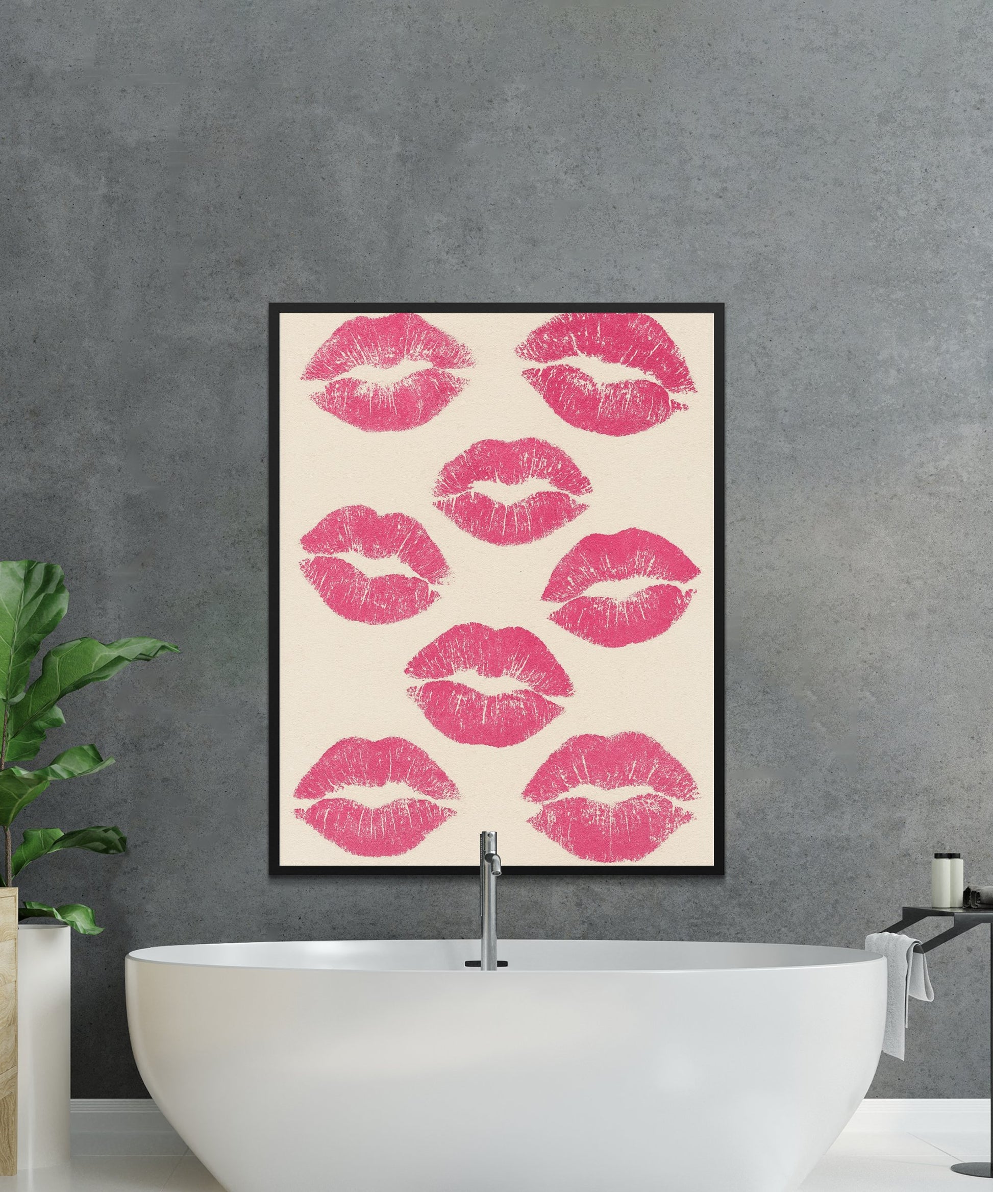 Pink Lip Kiss Print Wall Art, Feminine Bathroom Decor, Modern Chic Poster, Stylish Bedroom Accent