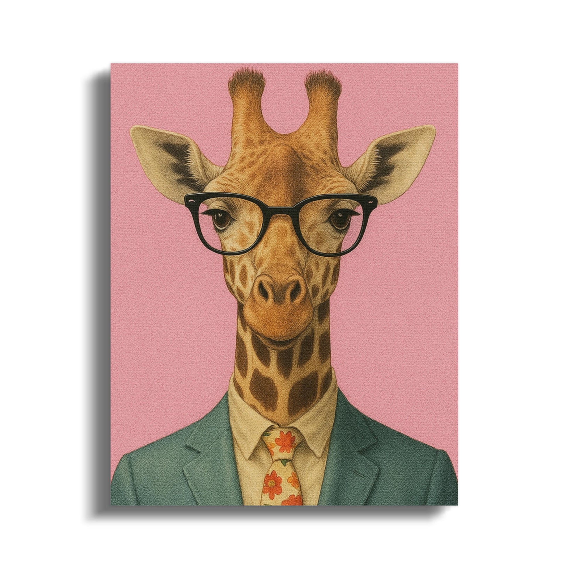 Quirky Giraffe Portrait with Glasses, Vintage Style Animal Art, Reading Glasses, Suit and Tie, Wall Decor, Home Office, Unique Gift Idea
