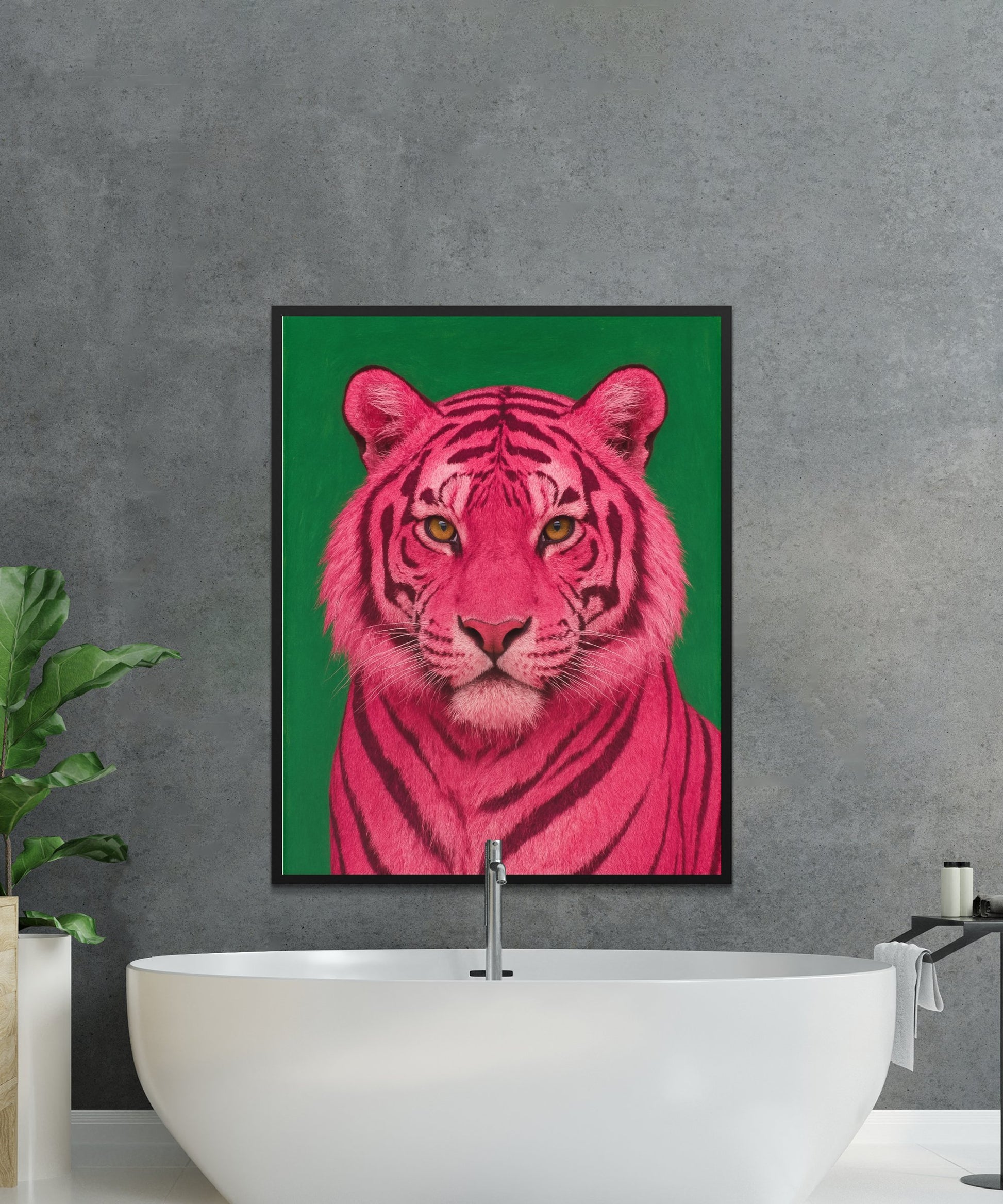 Large Pink Tiger Canvas Art Poster, Vibrant Jungle Animal Wall Decor, Colorful Bedroom Aesthetic, Unique Wildlife Print