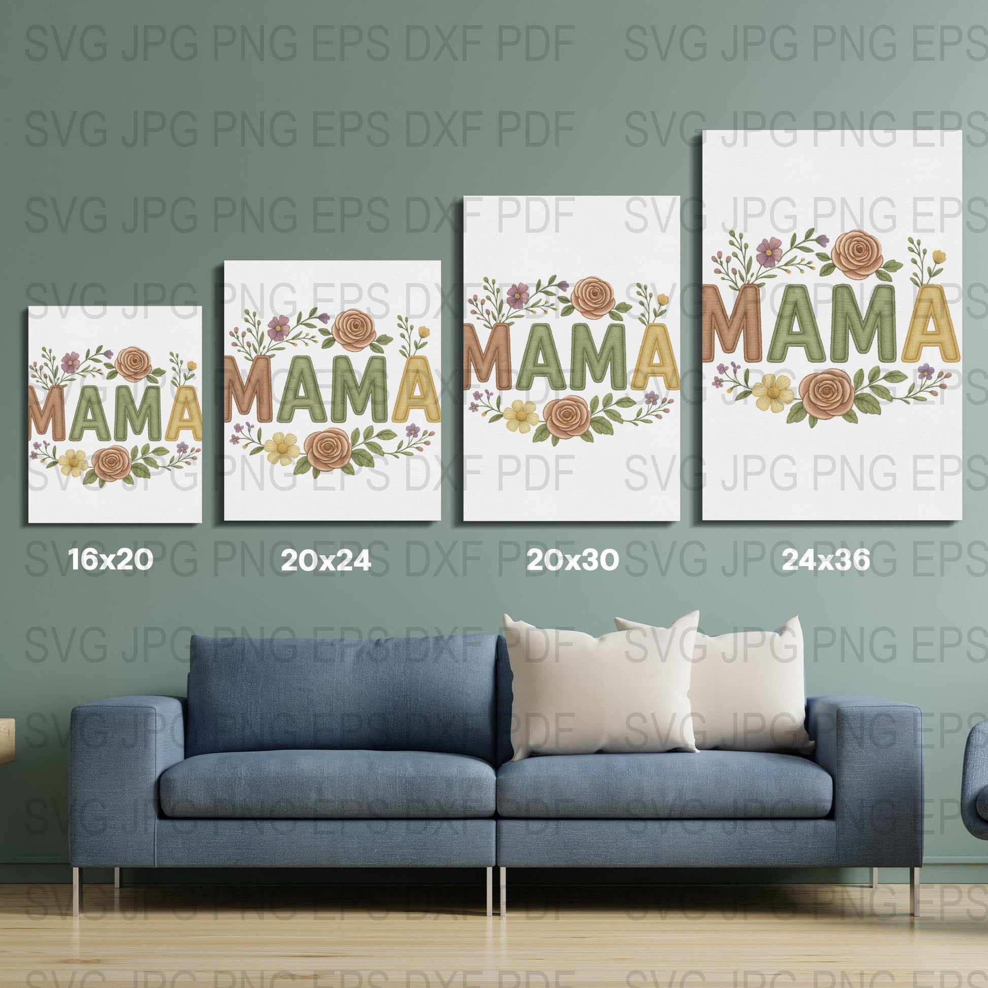 Mama Floral SVG Cut Files, Mother's Day Art, Digital Download, SVG, JPG, EPS, PNG, PDF Formats, Home Decor