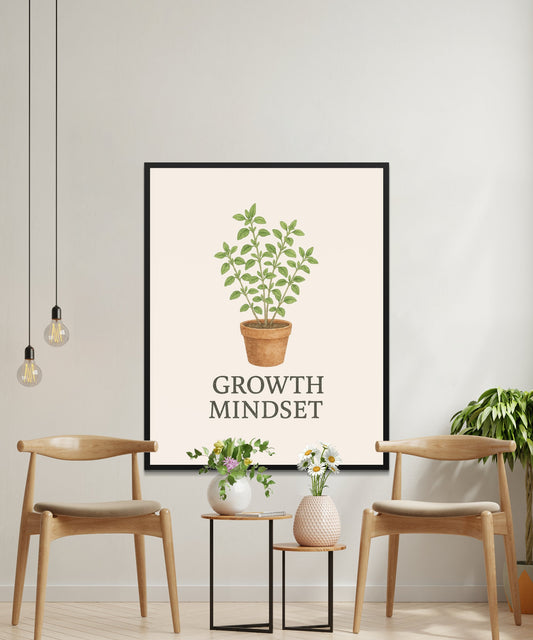 Growth Mindset Inspirational Wall Art, Modern Home Decor, Office Poster, Minimalist Plant Print, Motivational Quote Artwork