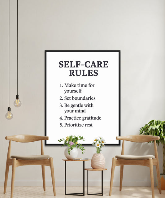 Self-Care Rules Wall Art, Inspirational Quote Poster for Home Decor, Minimalist Living Room Print, Modern Typography Wall Hanging