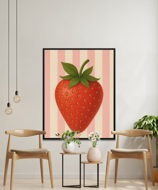 Large Strawberry Art Print for Kitchen or Dining Room, Modern Fruit Wall Decor, Vibrant Red Strawberry Poster, Home Decoration Ideas