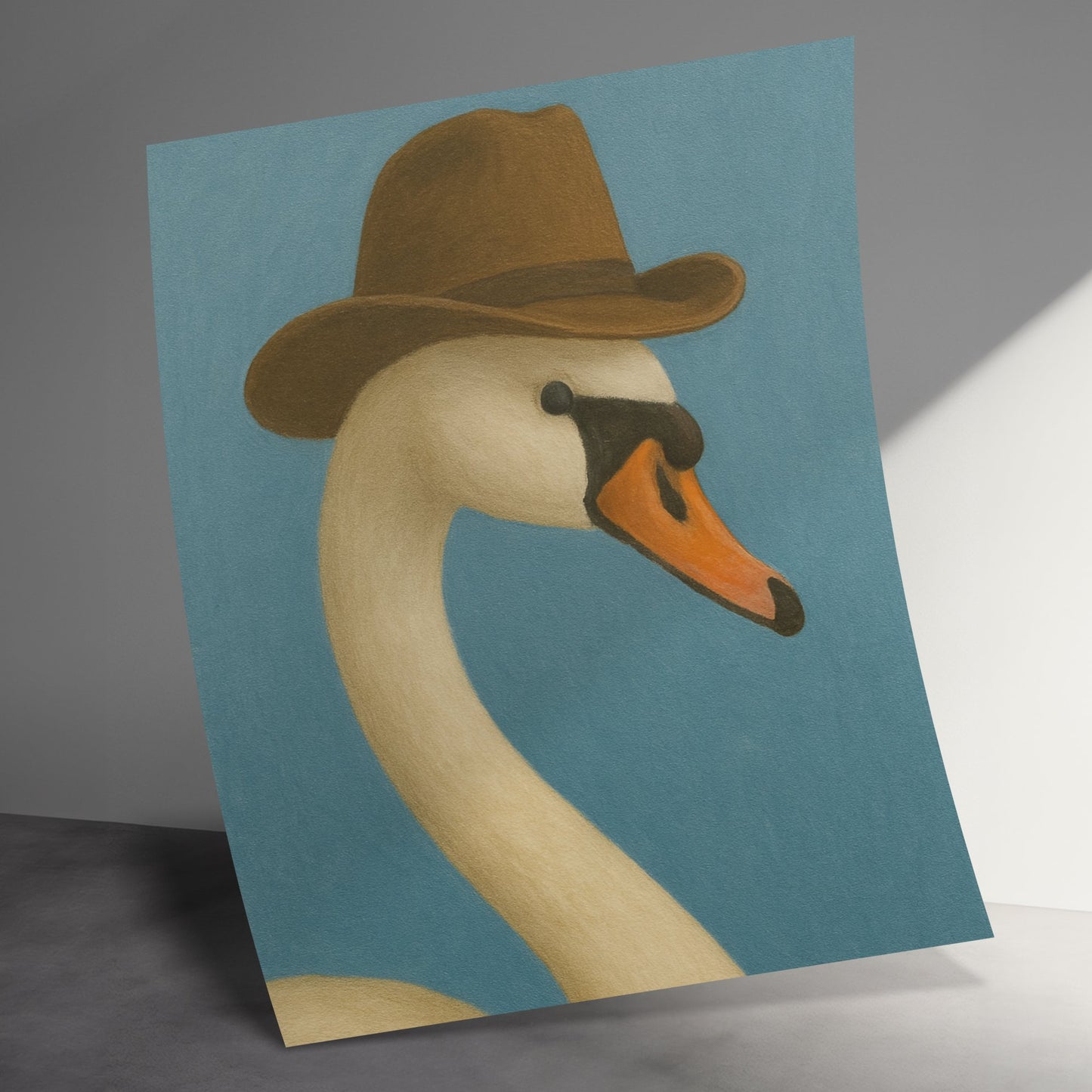 Quirky Swan Wearing Hat Art Print, Whimsical Bird Wall Decor, Unique Animal Illustration, Vibrant Home Gallery Artwork