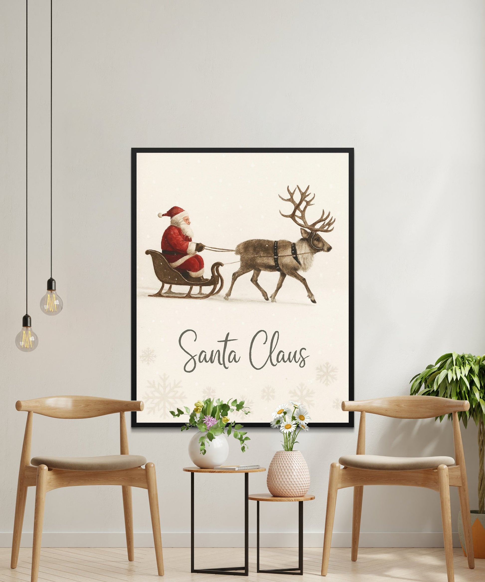 Vintage Santa Claus Reindeer Wall Art, Christmas Holiday Decor, Festive Home Interior Poster, Seasonal Gift Idea