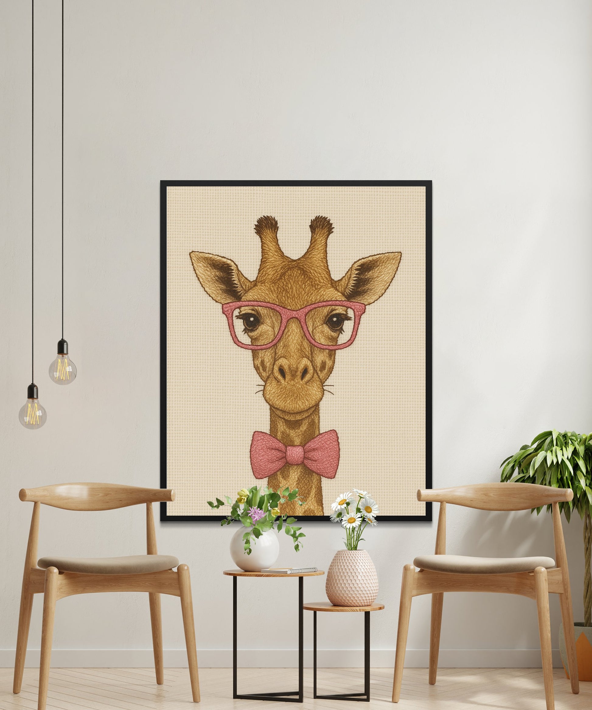 Cute Giraffe Art Print, Quirky Wall Decor, Funny Animal Picture with Glasses and Bow Tie, Kids Room Poster
