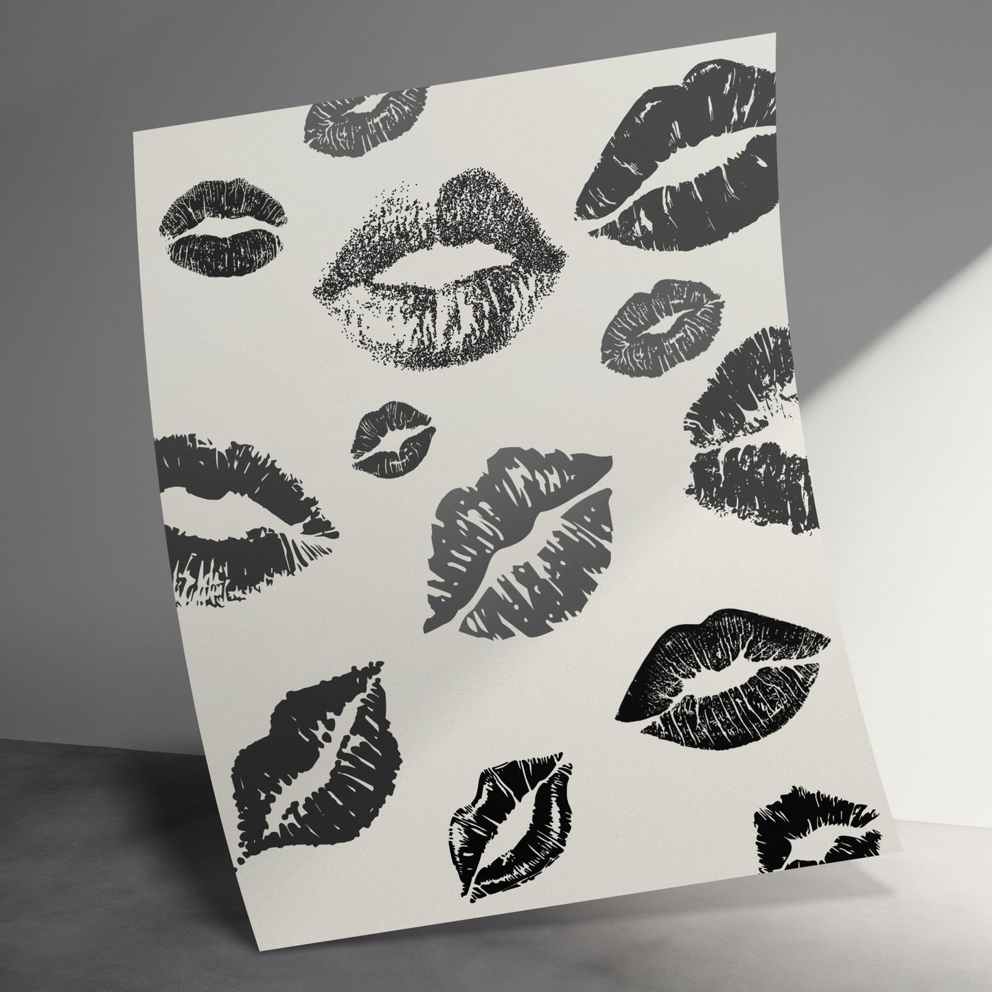 Kiss Print Canvas Art, Black and White Lipstick Marks, Modern Wall Decor, Stylish Home Interior Design, Romantic Bedroom Artwork