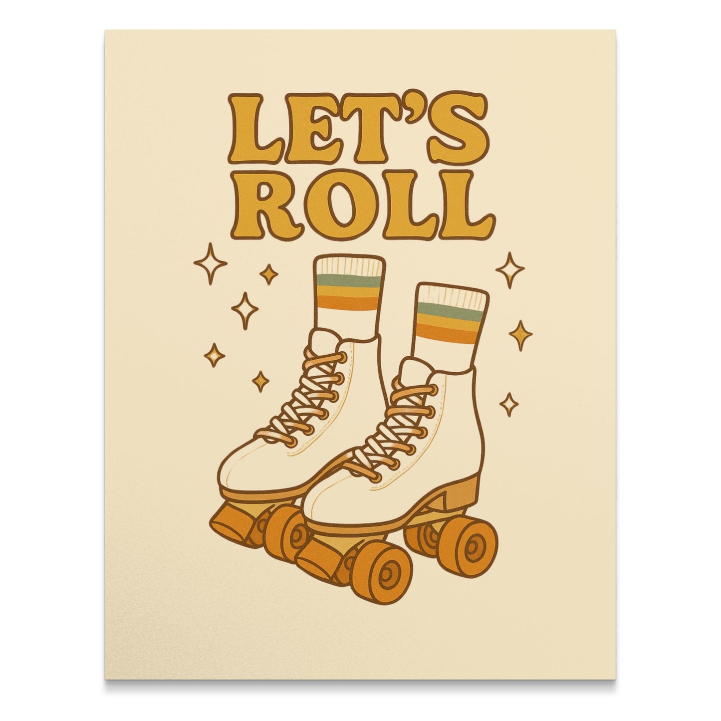 Vintage Roller Skates Print, Retro Skating Poster, Let's Roll Wall Art, Gift for Skaters, Home Decor