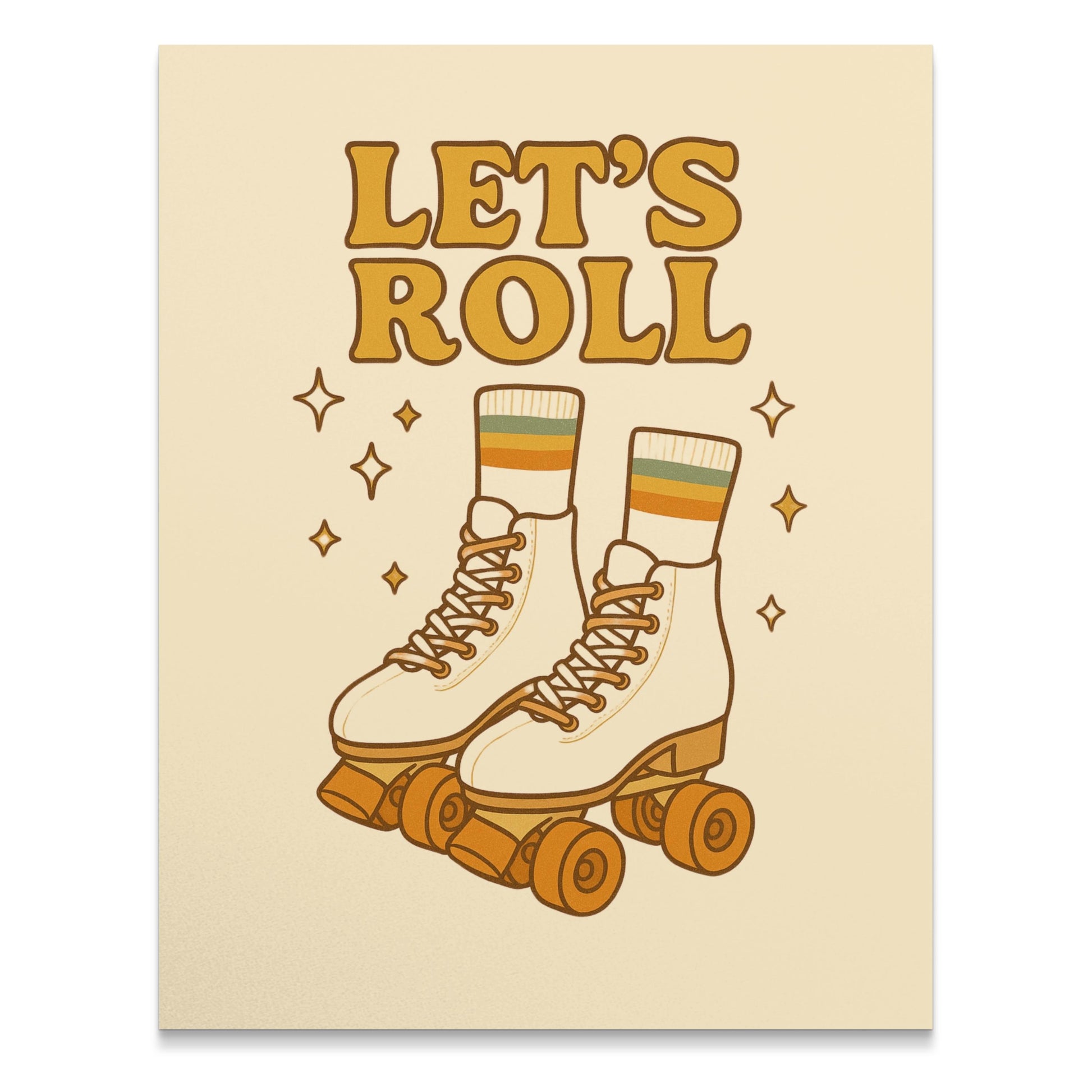 Vintage Roller Skates Print, Retro Skating Poster, Let's Roll Wall Art, Gift for Skaters, Home Decor