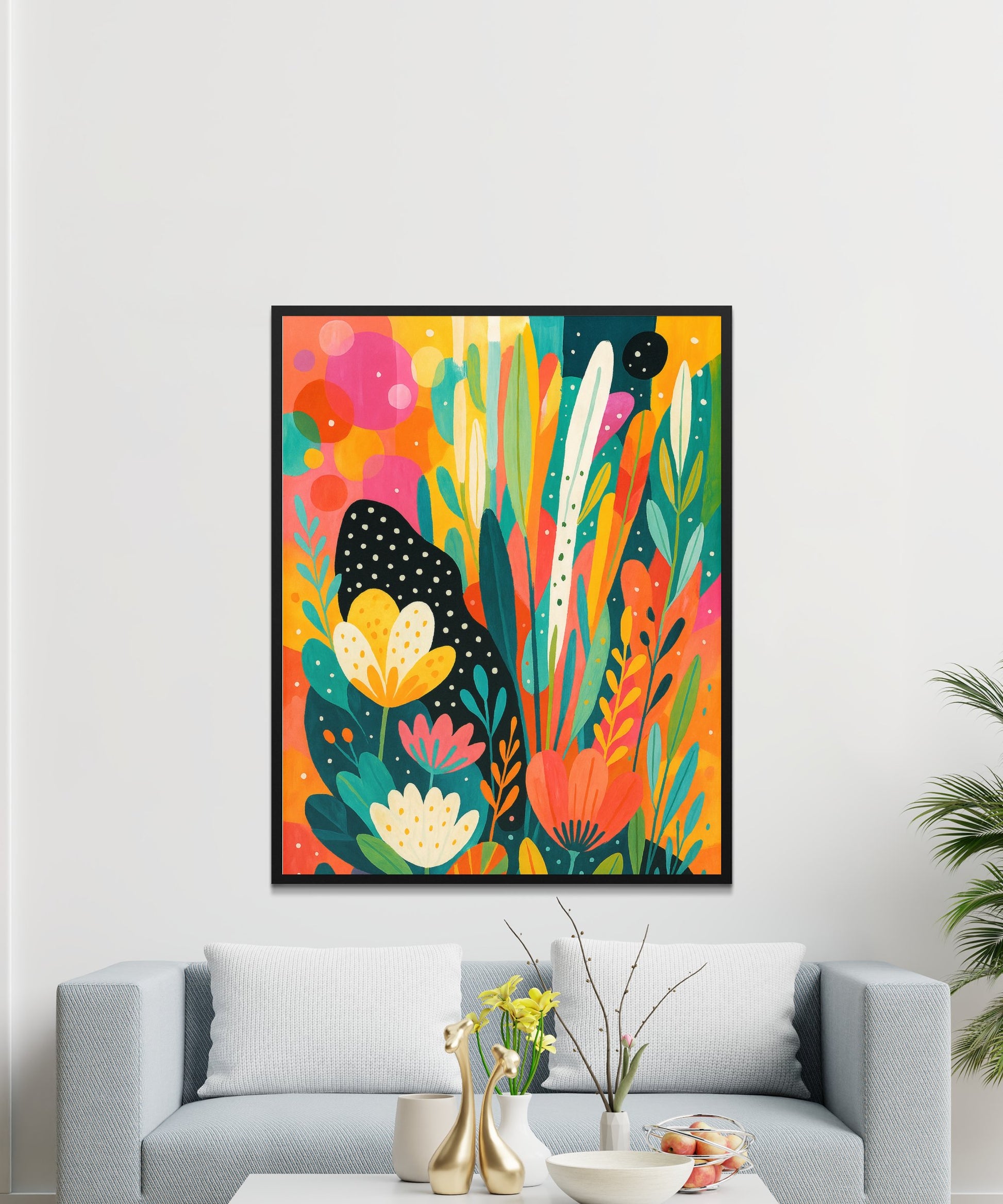 Colorful Abstract Floral Wall Art, Vibrant Botanical Print, Modern Home Decor, Large Living Room Artwork, Trendy Office Decoration