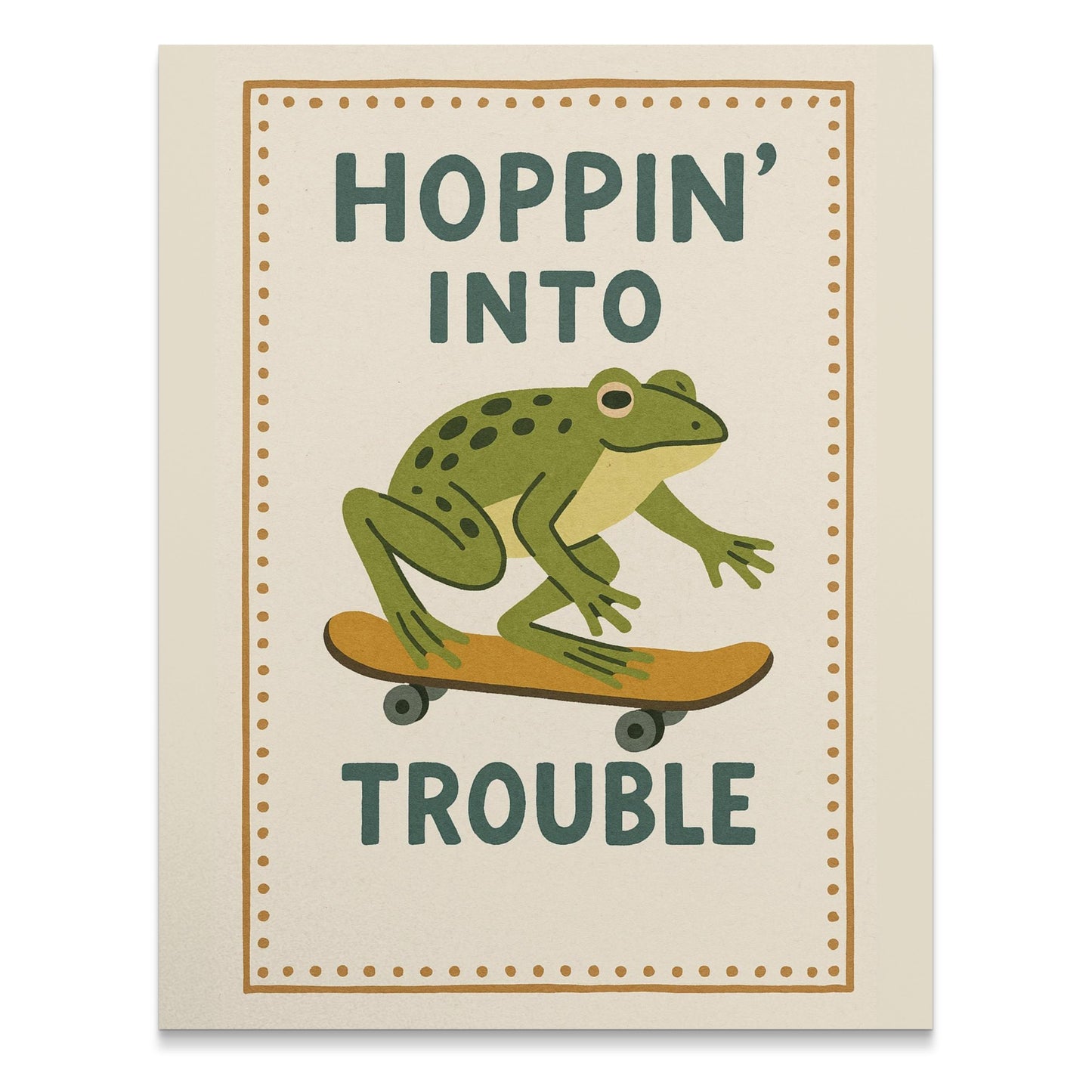 Frog on Skateboard Art Print, Hoppin' Into Trouble, Fun Wall Decor, Gift for Skaters