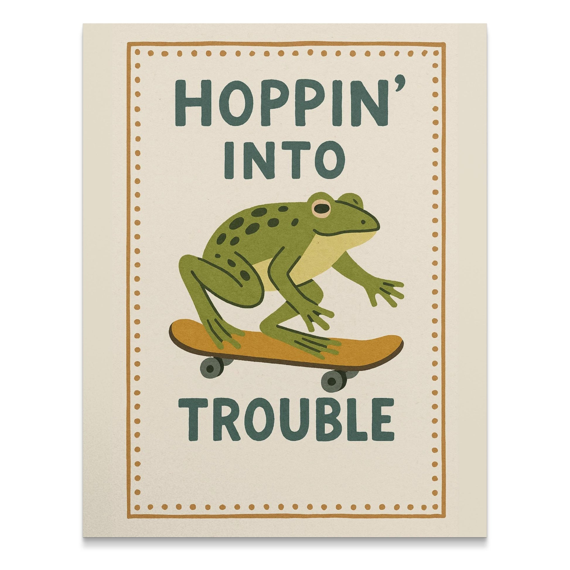 Frog on Skateboard Art Print, Hoppin' Into Trouble, Fun Wall Decor, Gift for Skaters