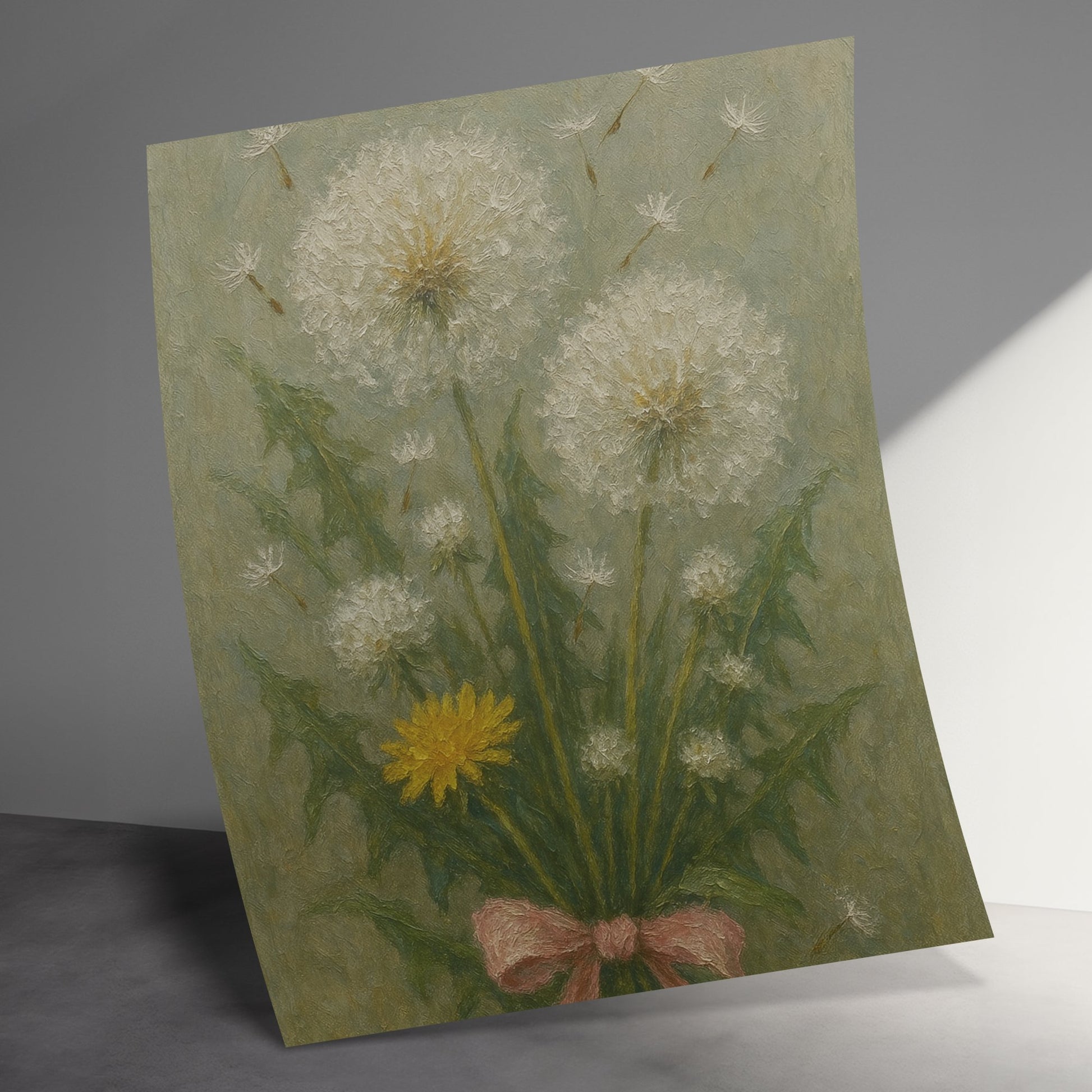 Large Floral Canvas Art Print, Dandelion Painting, Vintage Botanical Wall Decor, Nature Inspired Home Decoration, Rustic Artwork