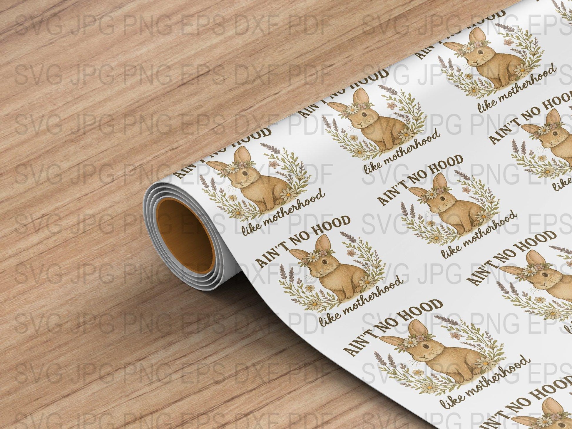 Rustic Bunny Pattern Vinyl Wrap, Cute Rabbit and Wreath Design, Farmhouse Decor, Spring Crafts Material