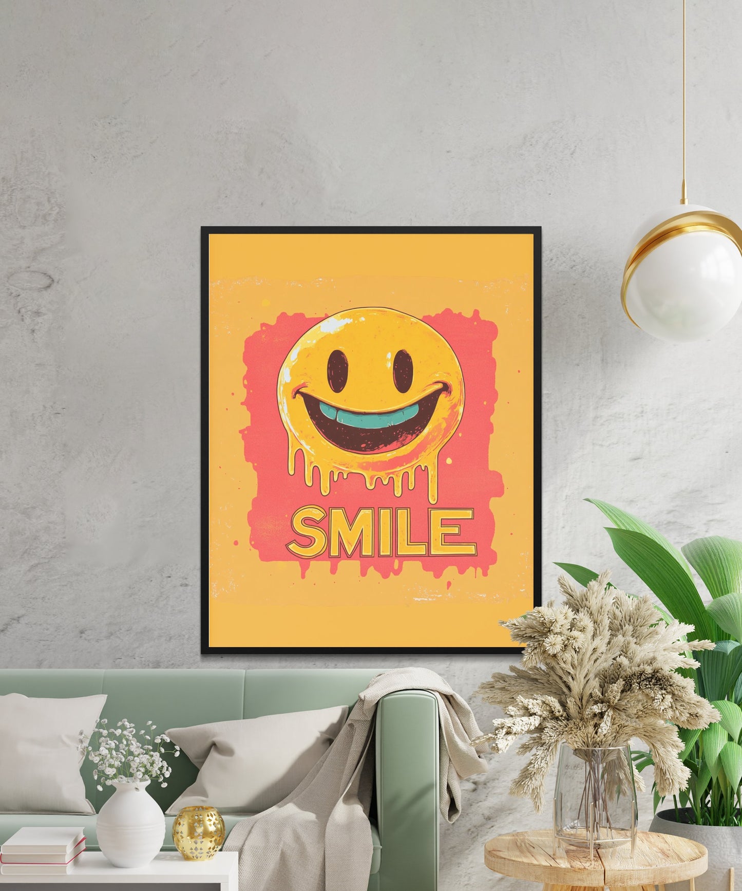 Colorful Smile Poster, Happy Face Wall Art, Retro Vibe Melting Smile Print, Trendy Living Room Decor, Bright Home Decoration Idea