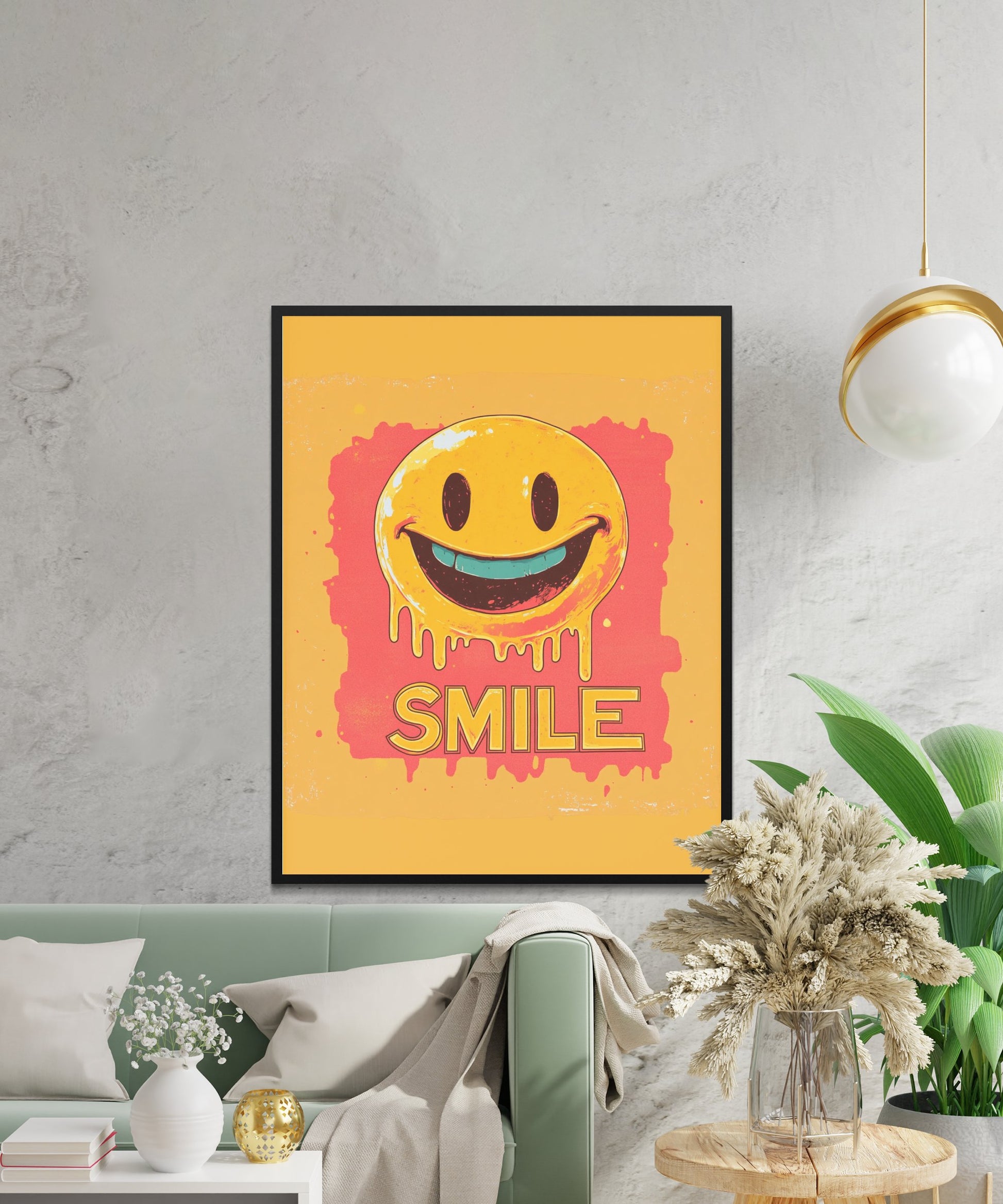 Colorful Smile Poster, Happy Face Wall Art, Retro Vibe Melting Smile Print, Trendy Living Room Decor, Bright Home Decoration Idea