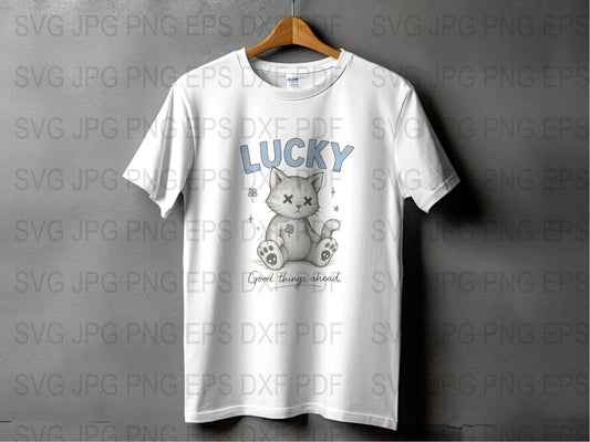 Lucky Cat T-Shirt, Good Things Ahead Graphic Tee, Japanese Maneki Neko, Cute Kawaii Cat Shirt, Unisex Adult Clothing
