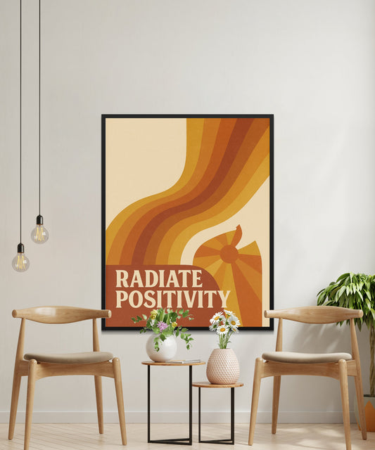 Radiate Positivity Art Print, Inspirational Quote Wall Art, Modern Home Decor, Vibrant Abstract Poster, Office and Living Room Decor