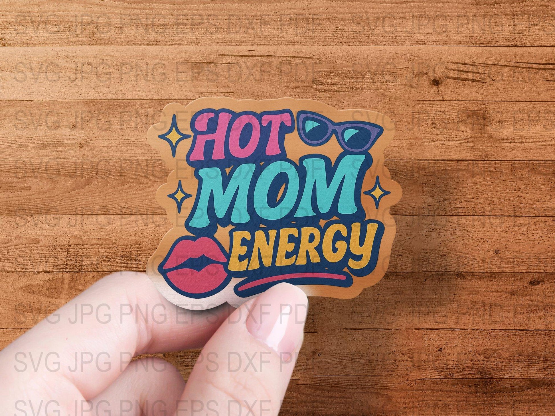 Hot Mom Energy Sticker, Bold Colorful Text Graphic, Fun Mom Gift, Vinyl Waterproof Decal, Laptop and Water Bottle Decoration