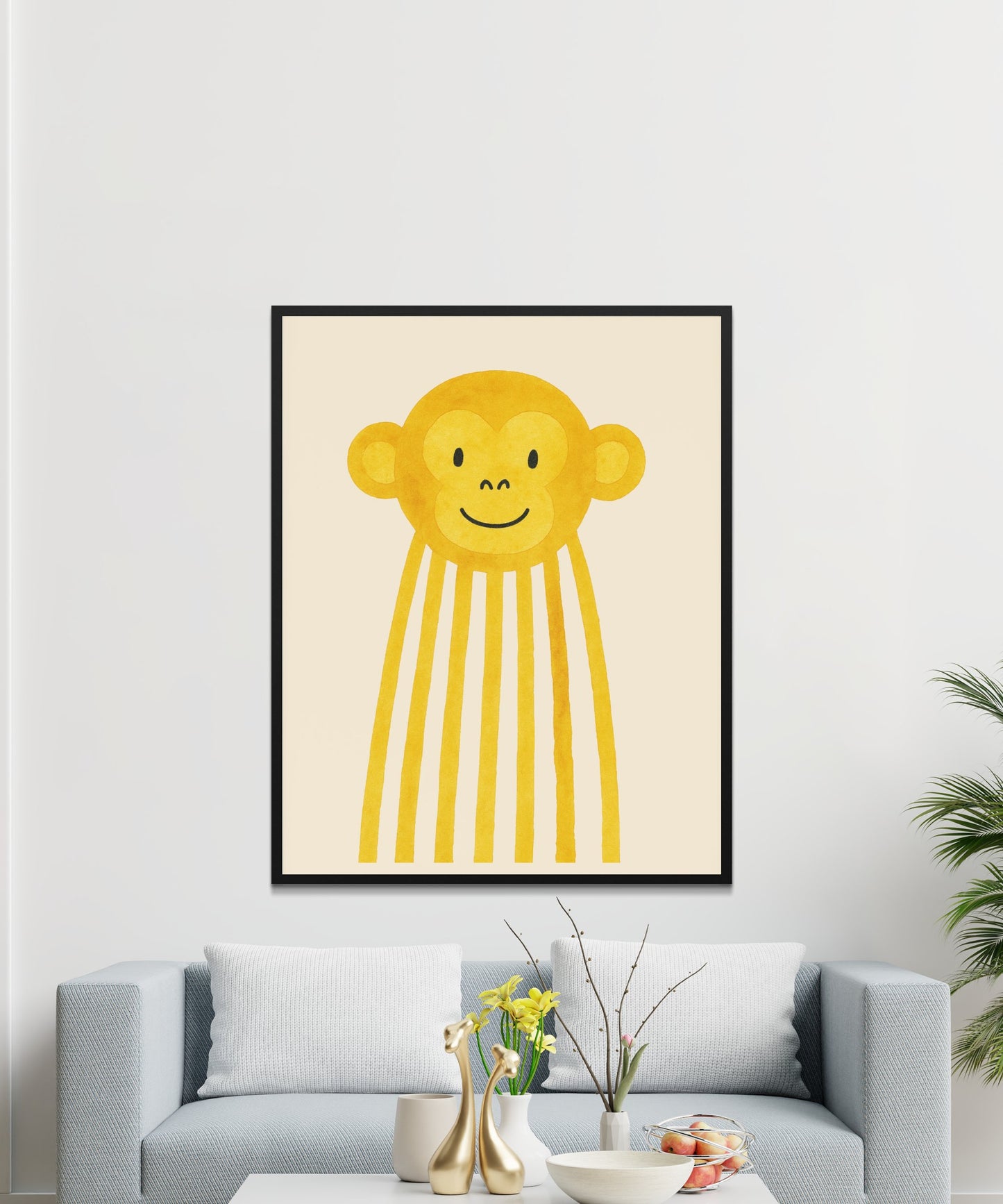 Modern Monkey Art Print, Cute Yellow and Black Wall Decor, Animal Nursery Poster, Kids Room Wall Art, Minimalist Home Decoration
