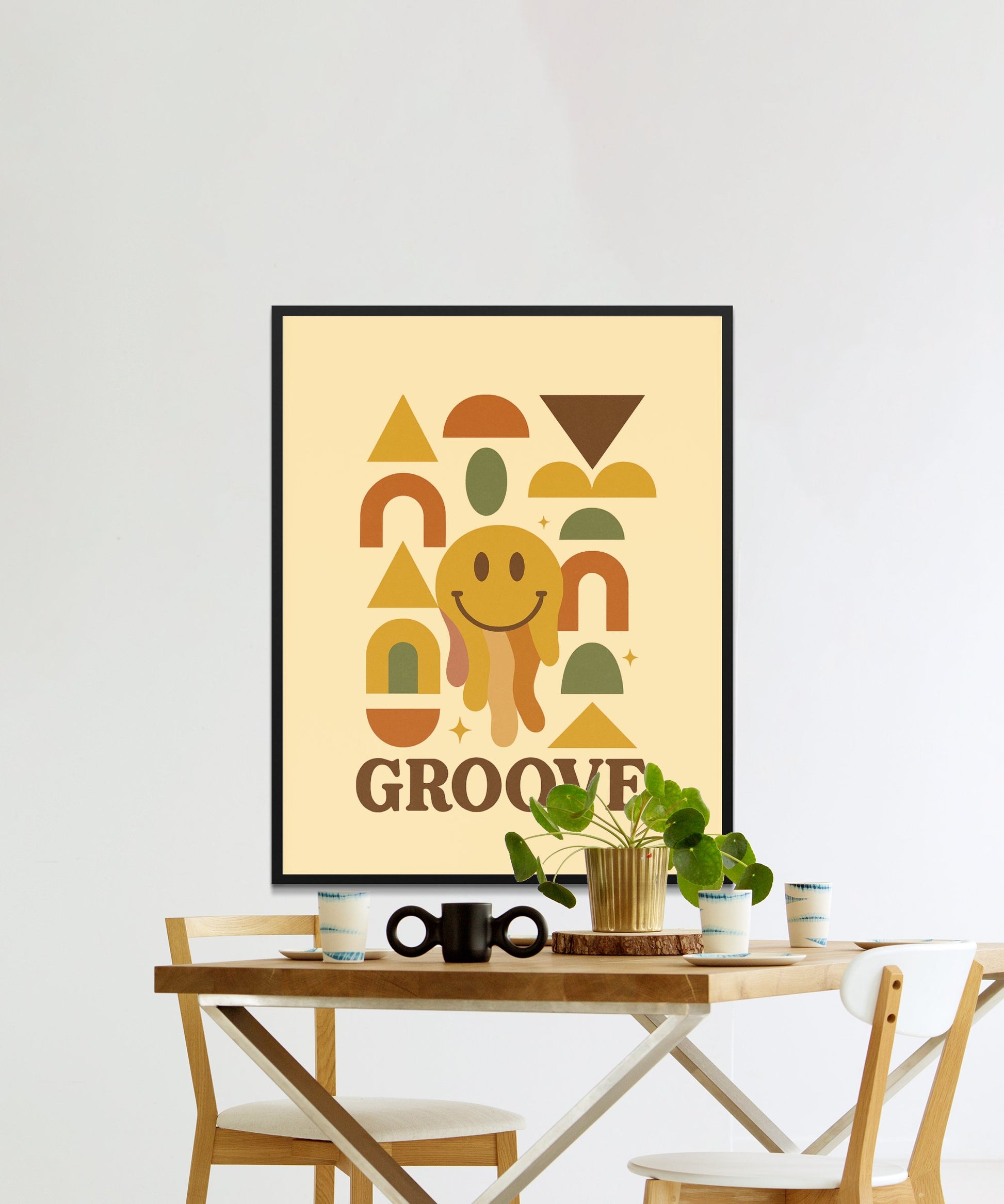 Modern Abstract Groove Art Print, Geometric Shapes Poster, Mid-Century Wall Decor, Colorful Home Office Decoration