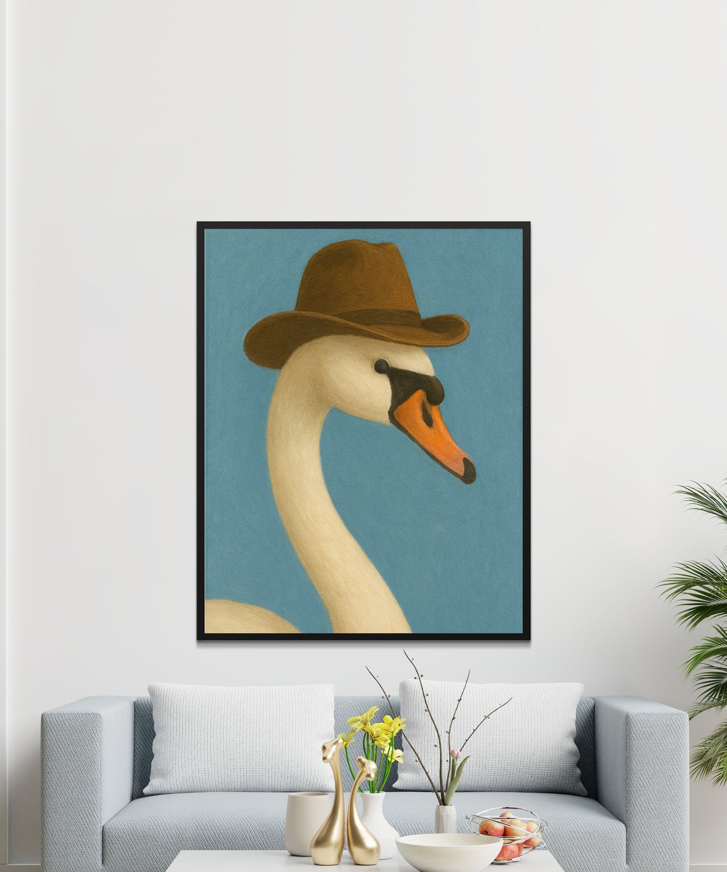 Elegant Swan with Hat Art Print, Vintage Style Poster for Living Room, Wall Decor, Unique Artwork