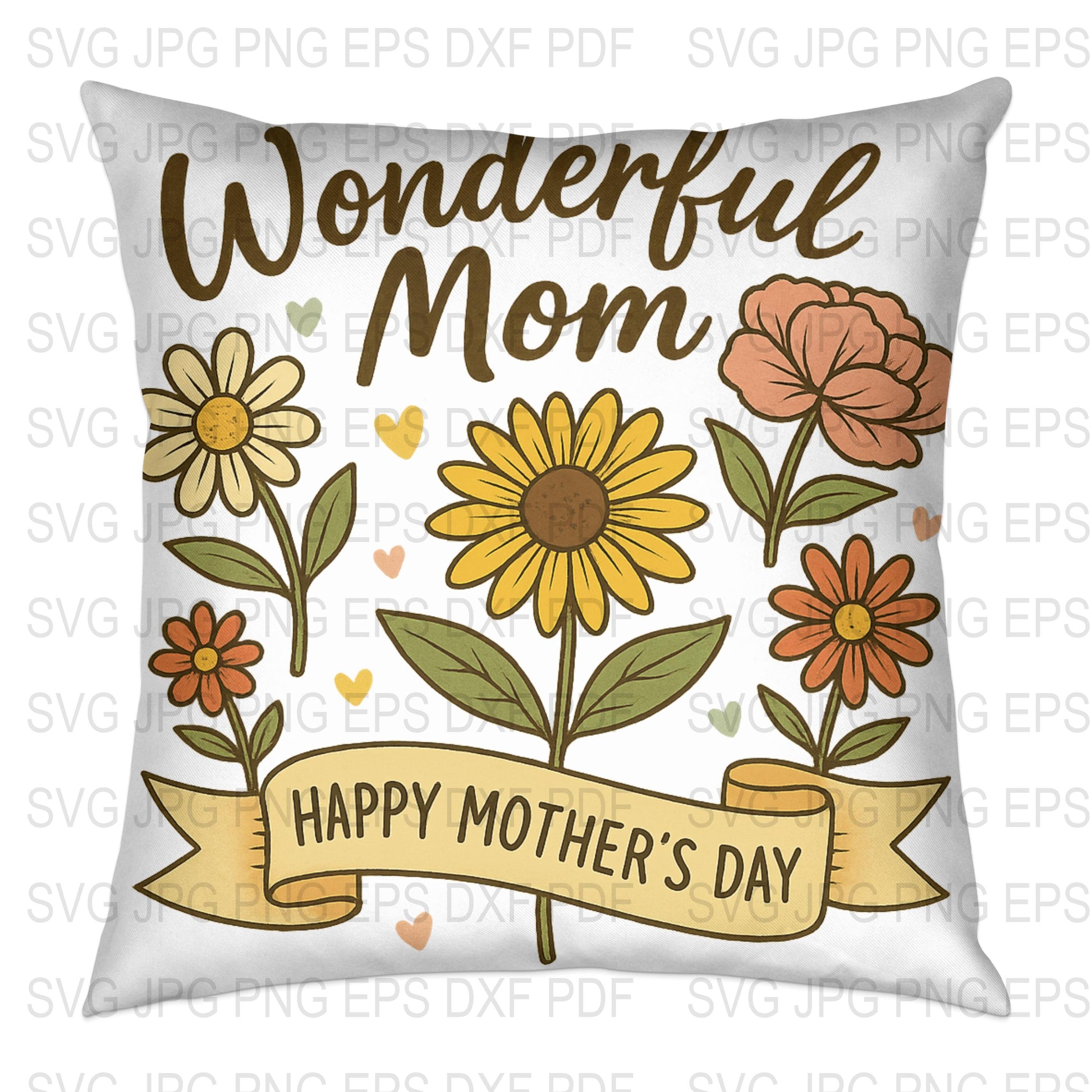 Wonderful Mom Happy Mother's Day Floral Pillow Cover, Decorative Spring Flowers Home Decor Gift for Mom