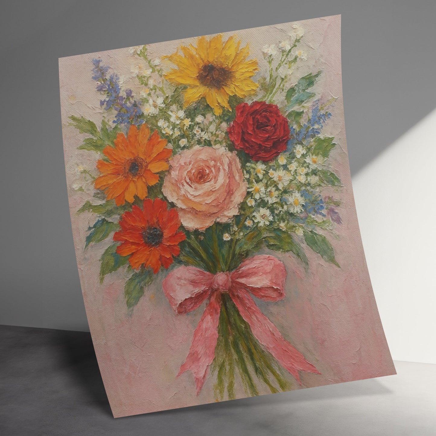 Floral Art Print, Colorful Bouquet Painting, Rustic Home Decor, Wall Art, Vintage Style Flower Canvas, Gift Idea