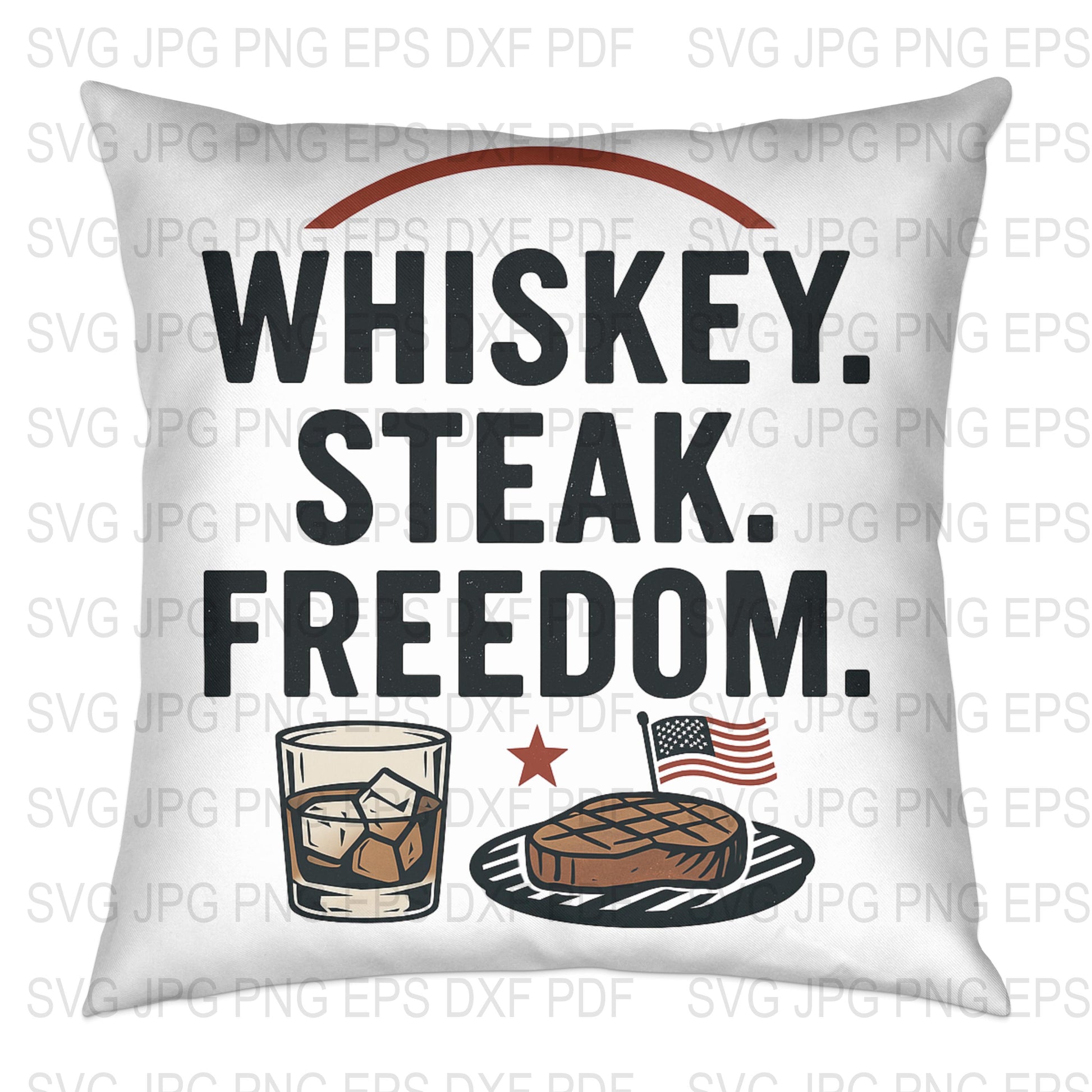Whiskey Steak Freedom Pillow Cover, American Flag Patriotic Home Decor, Gift for Him, Man Cave Throw Pillow, USA-themed Living Room