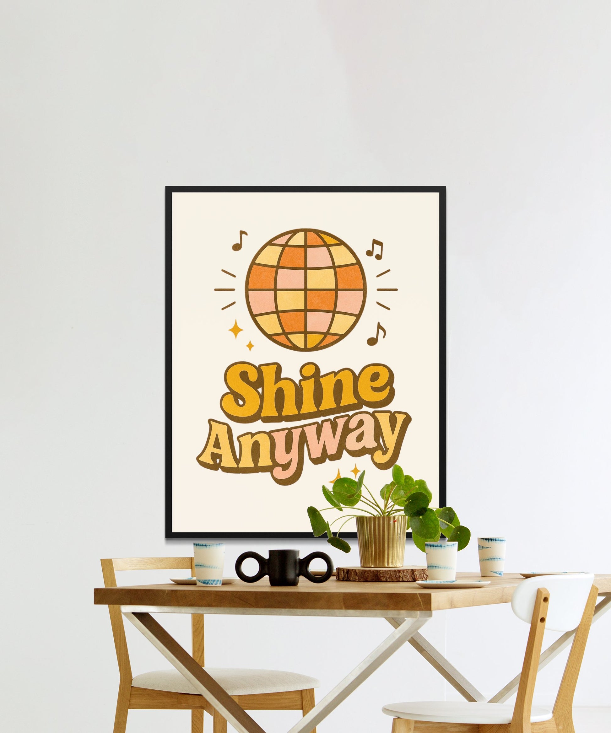 Shine Anyway Disco Ball Music Themed Wall Art Poster, Colorful Home Decor, Inspirational Quote Print for Living Room or Office