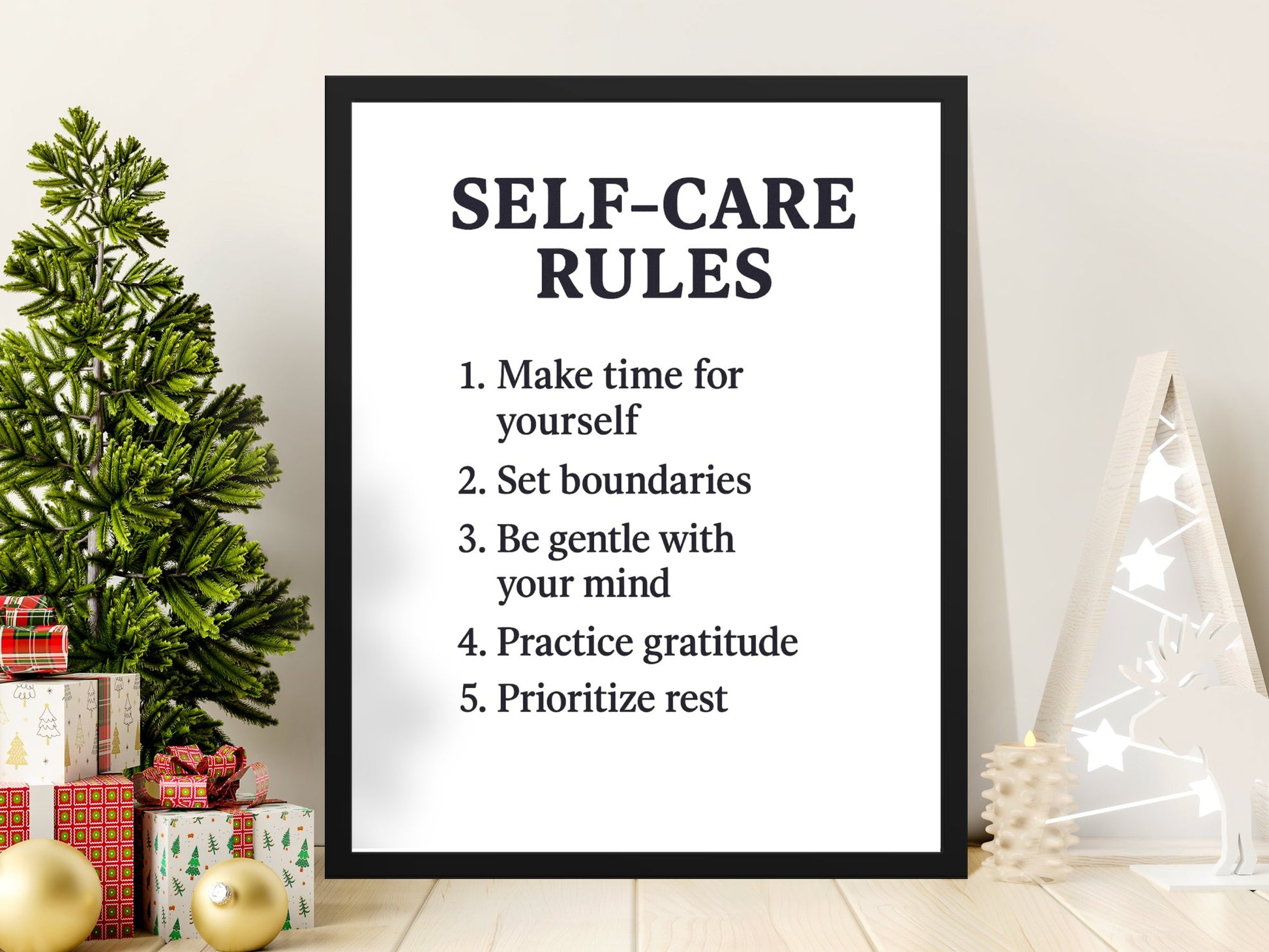 Self-Care Rules Inspirational Wall Art, Motivational Poster for Home Decor, Wellness Gift