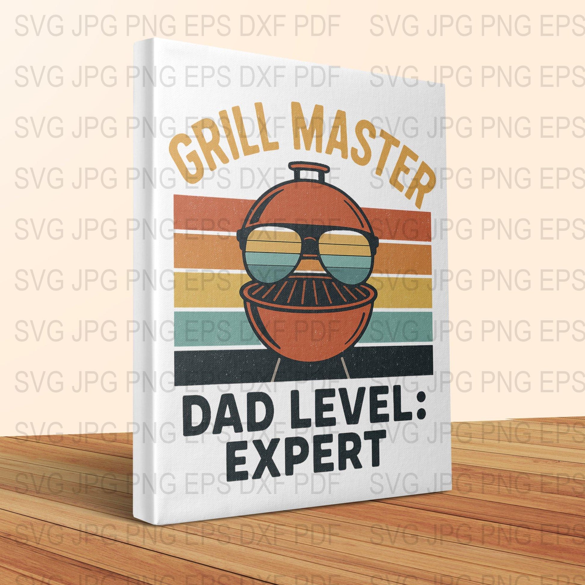 Grill Master Dad Level Expert Canvas Print, Vintage Style BBQ Art for Kitchen or Patio Decor