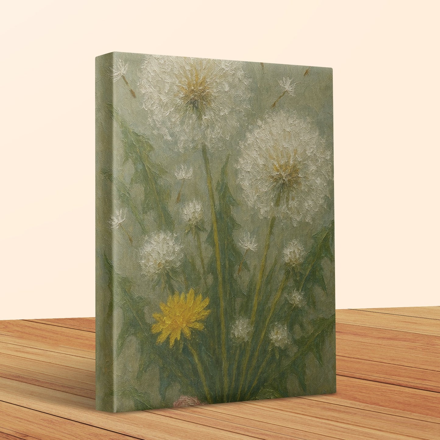 Vintage Dandelion Canvas Art Print, Rustic Floral Wall Decor, Botanical Painting, Green and Yellow Flower Artwork for Home