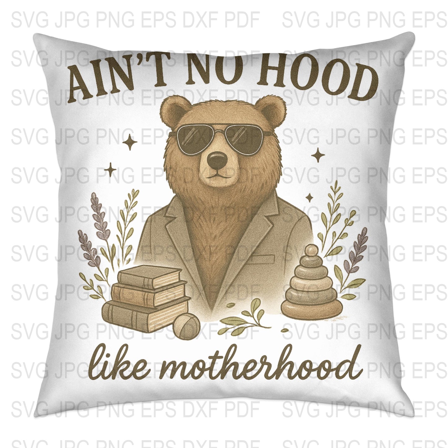 Bear Motherhood Quote Pillow, Funny Animal Cushion, Cool Mom Gift, Decorative Throw Pillow, Cozy Home Decor, Unique Housewarming Present