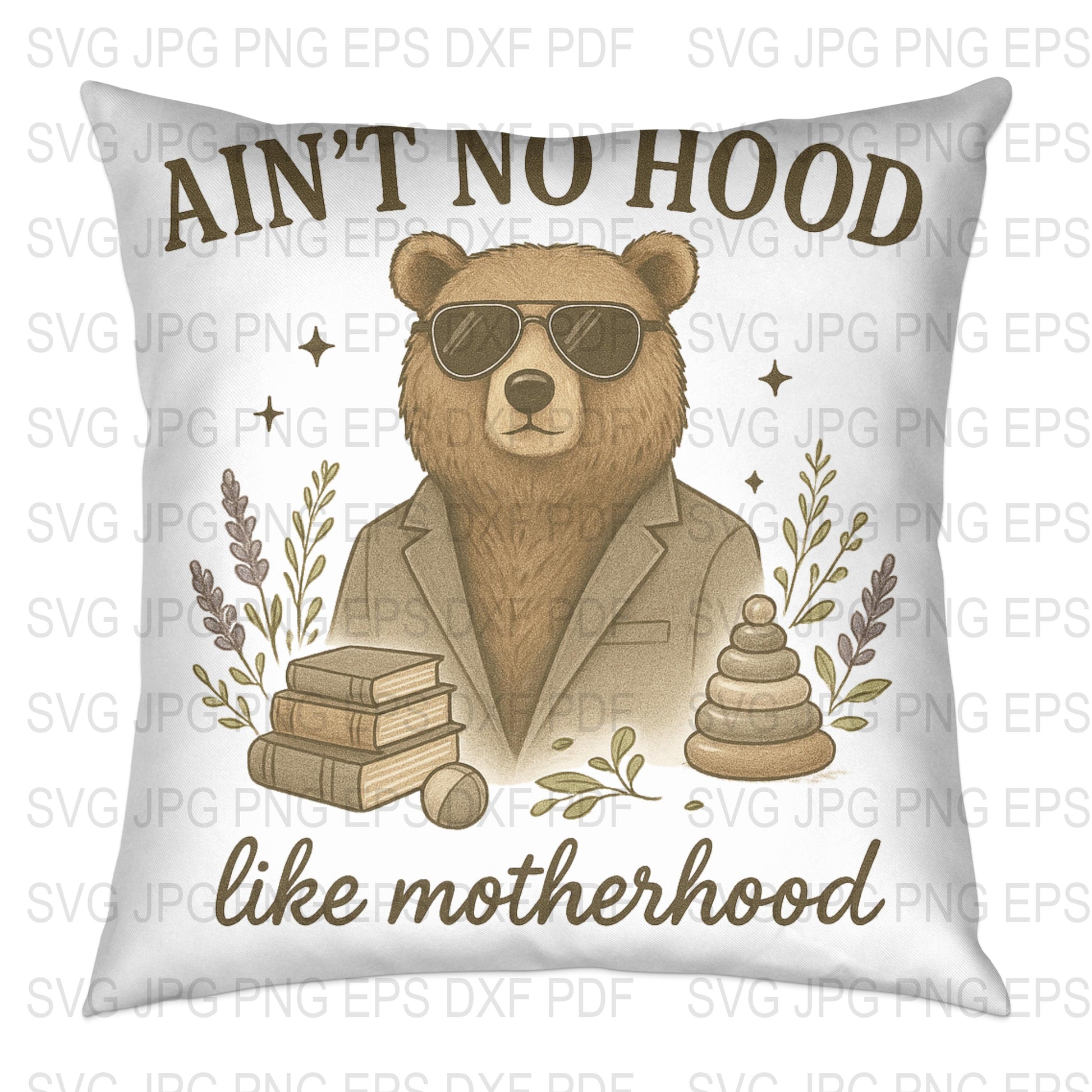 Bear Motherhood Quote Pillow, Funny Animal Cushion, Cool Mom Gift, Decorative Throw Pillow, Cozy Home Decor, Unique Housewarming Present