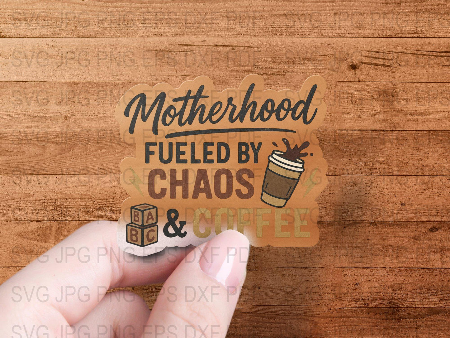 Motherhood Fueled by Chaos Coffee SVG, Mom Life Cut File, Digital Download, Craft SVG, Coffee Lover Gift, Cricut Silhouette File