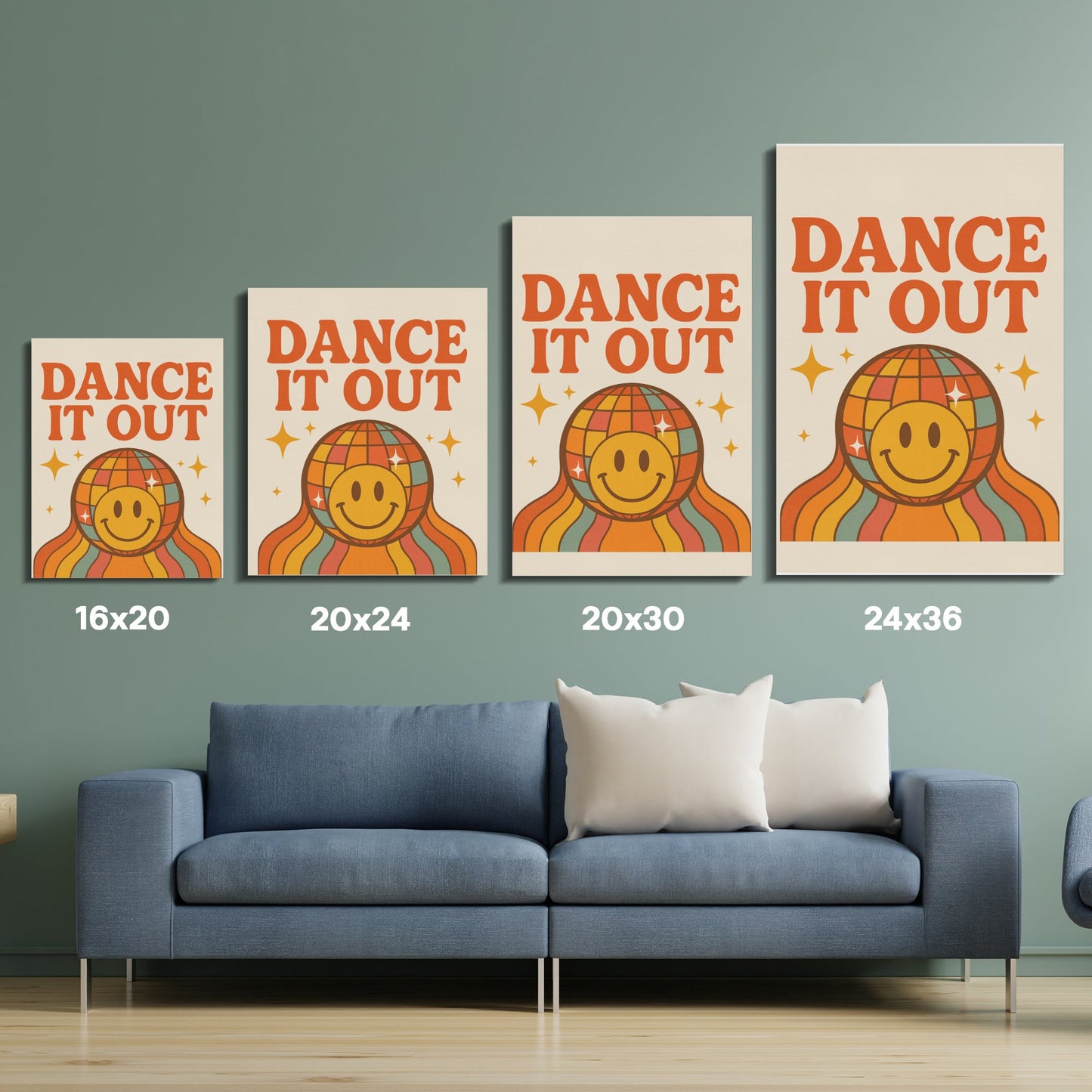 Dance It Out Smiley Face Poster, Retro Disco Style Wall Art, Multiple Sizes Available, Home Decor