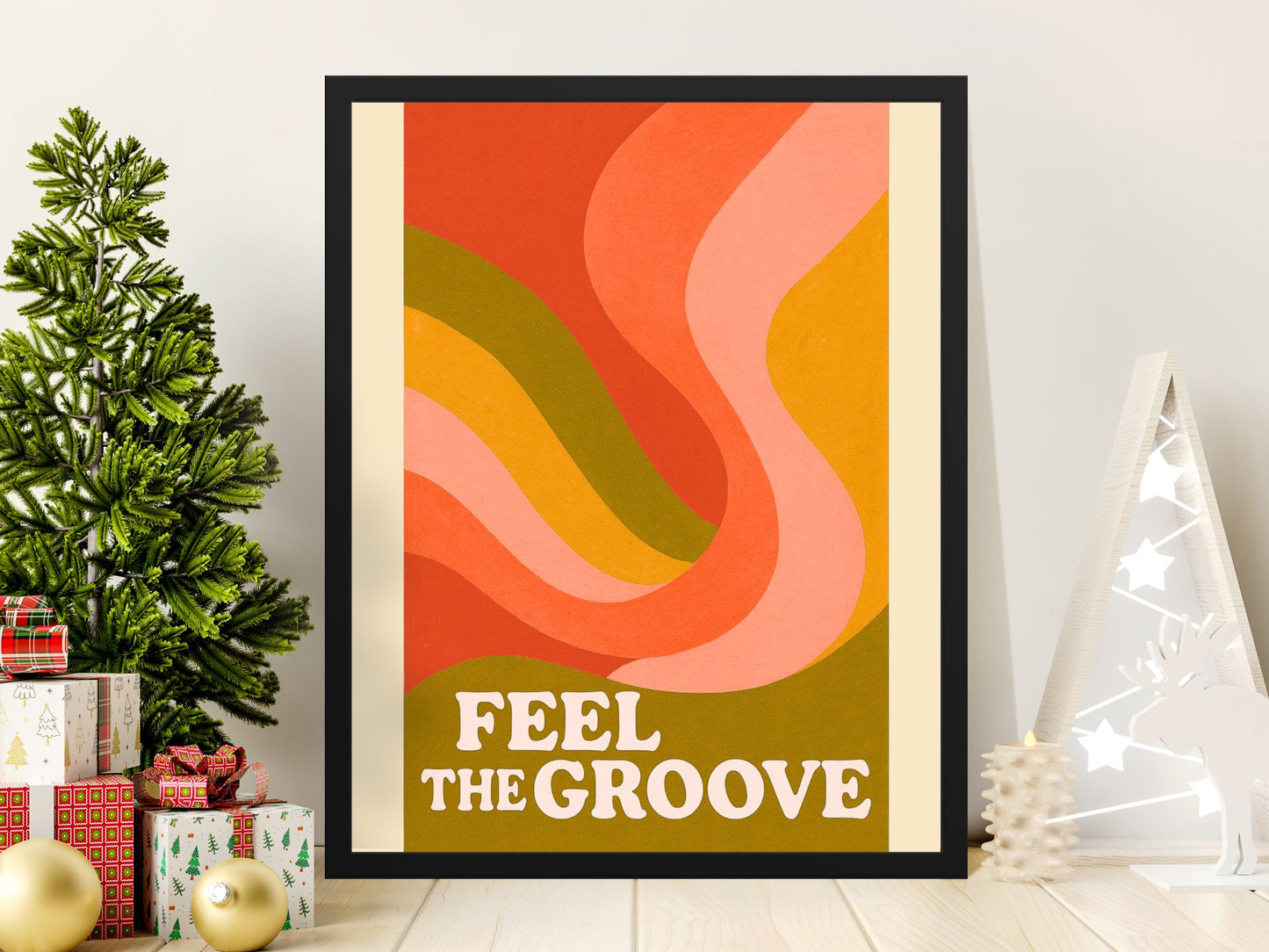 Retro Feel the Groove Poster, Vintage Style Colorful Wall Art, Mid-Century Modern Decor, Abstract Graphic Print, Home Interior Design