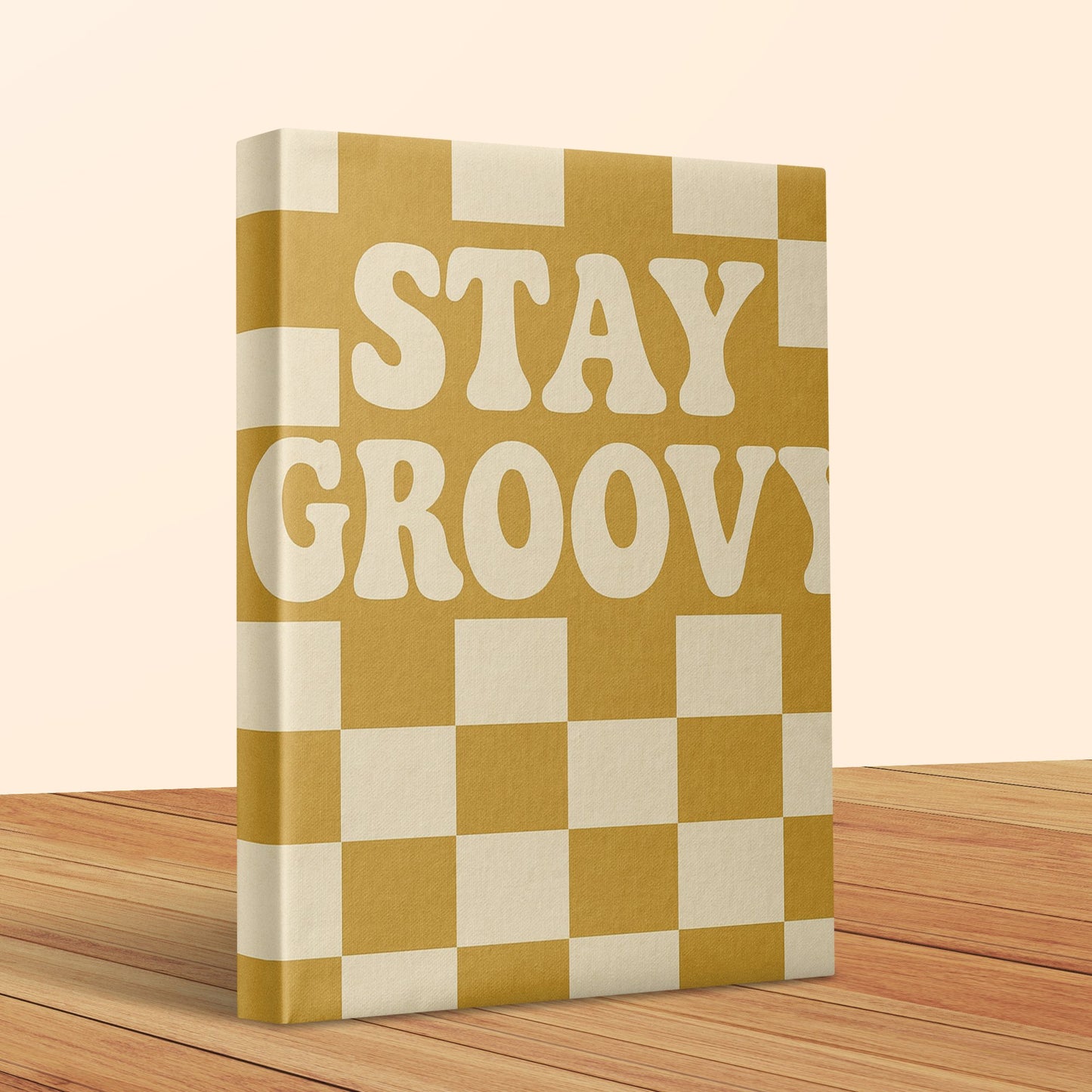 Retro 'Stay Groovy' Canvas Art Print, Yellow and White Checkered Wall Decor, Vintage Inspired Typography, Home Gallery