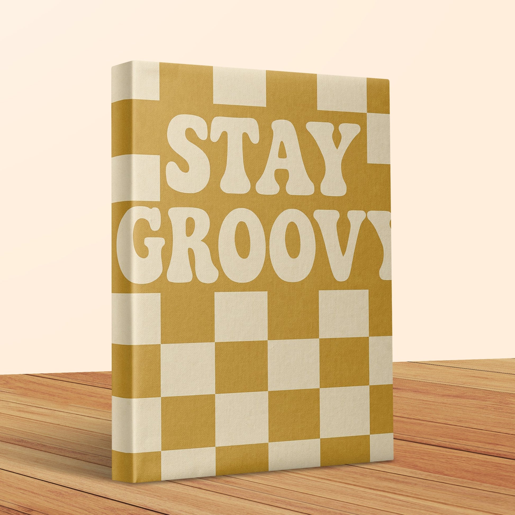 Retro 'Stay Groovy' Canvas Art Print, Yellow and White Checkered Wall Decor, Vintage Inspired Typography, Home Gallery