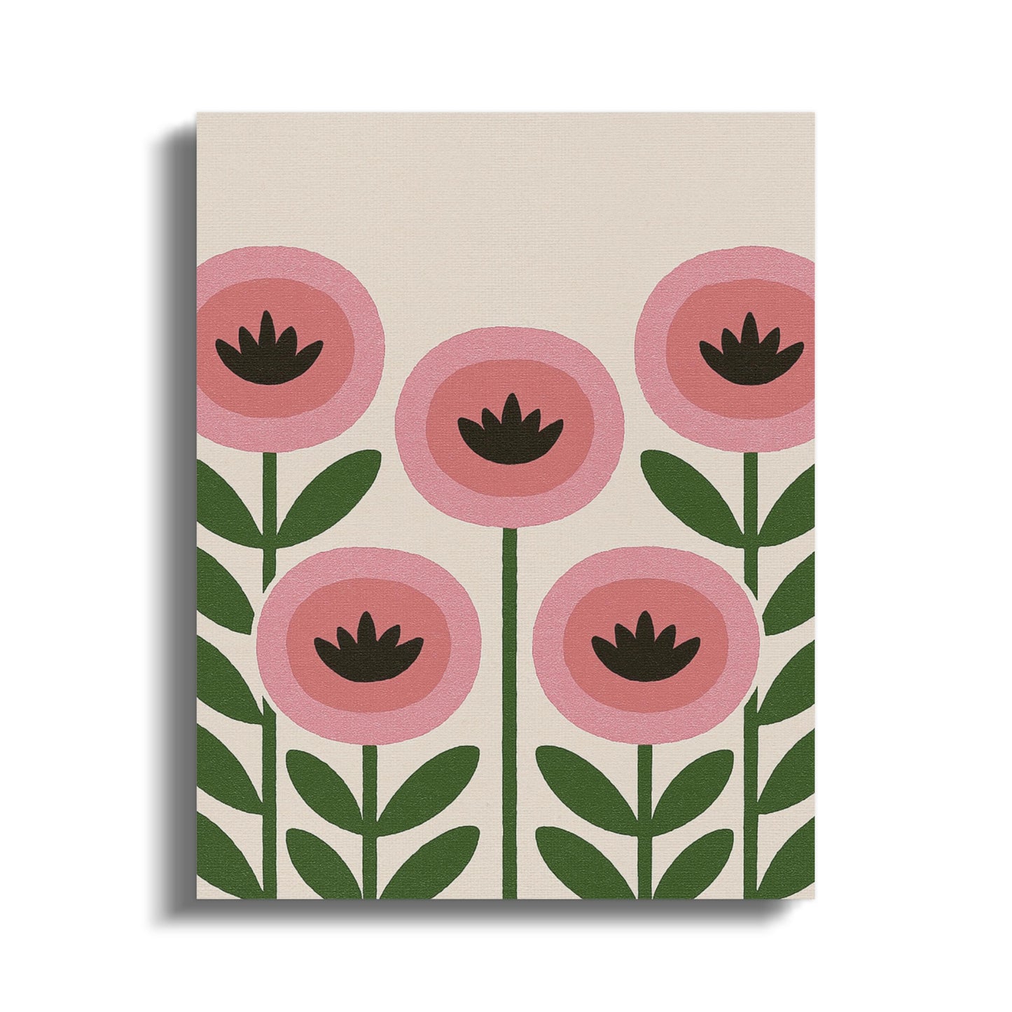 Modern Floral Art Print, Pink and Black Flower Design, Stylish Wall Decor Canvas, Botanical Illustration for Home Decor