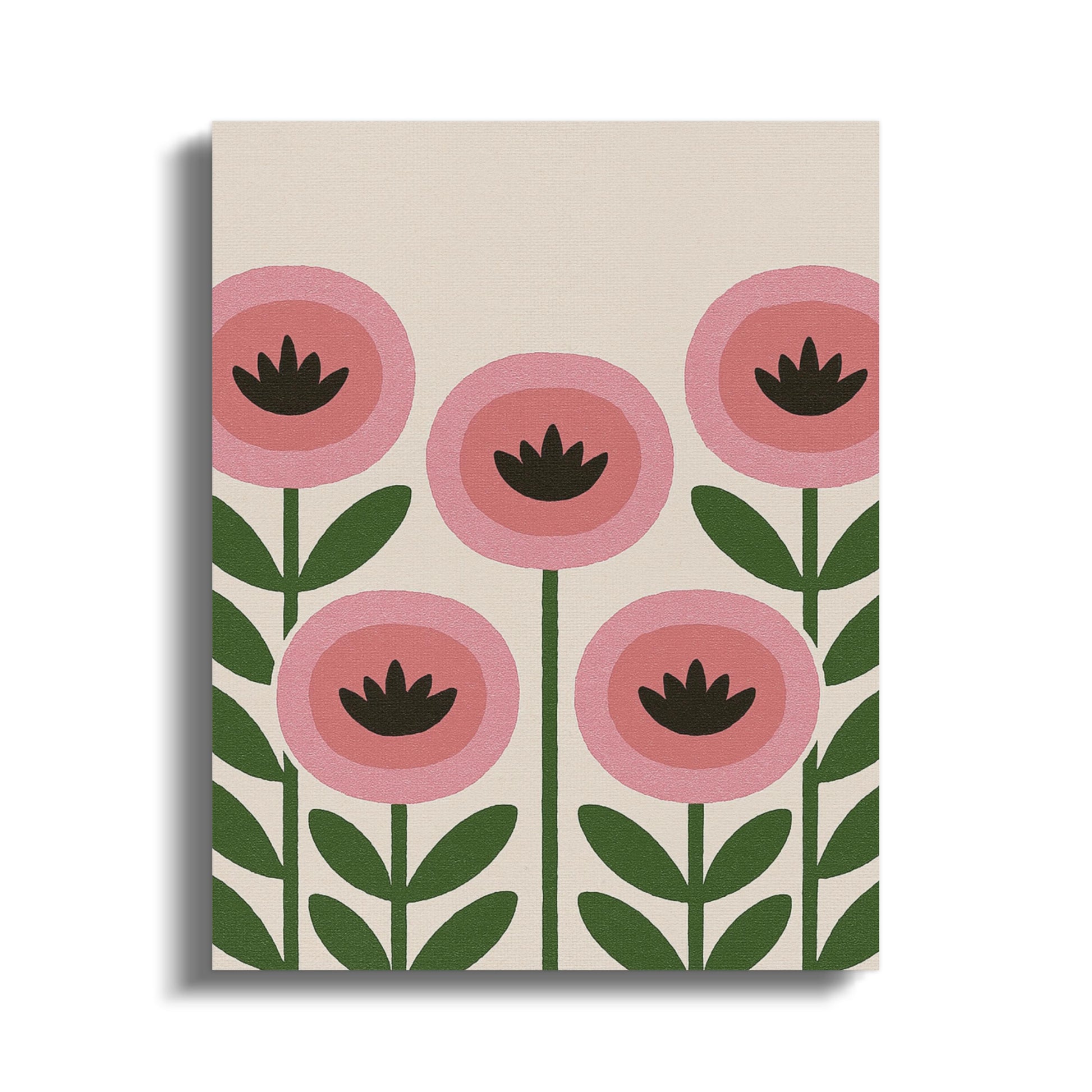 Modern Floral Art Print, Pink and Black Flower Design, Stylish Wall Decor Canvas, Botanical Illustration for Home Decor