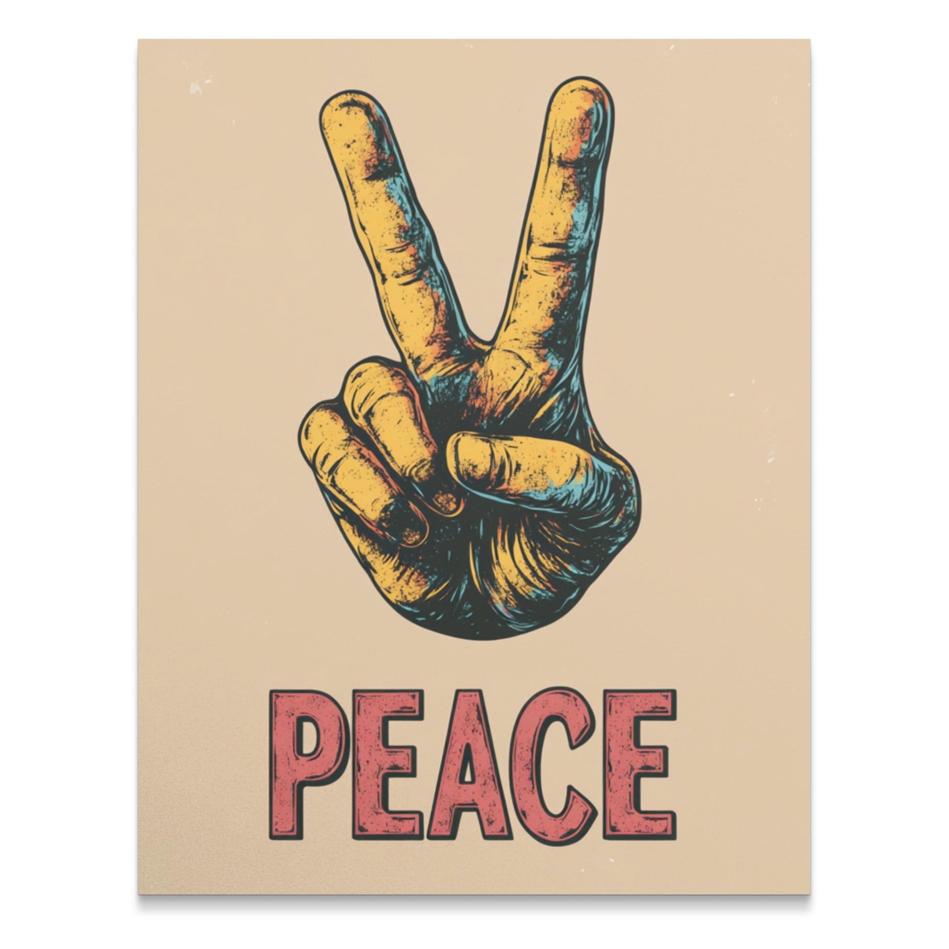 Vintage Peace Sign Poster, Retro 70s Style Colorful Hand Illustration, Wall Art Decor, Hippie Peace Symbol Print, Groovy Home Decoration