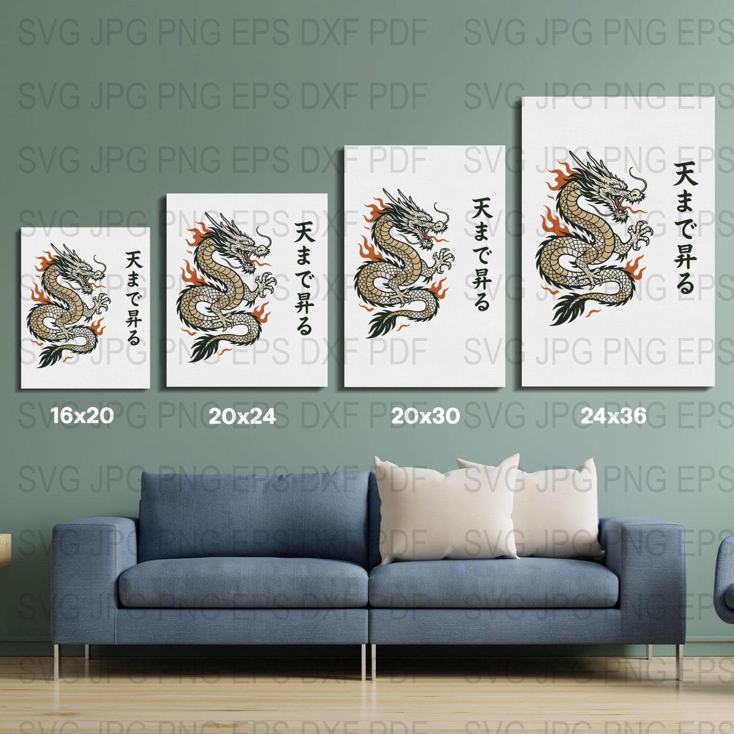 Chinese Dragon Art Prints, Asian Inspired Wall Decor, Set of Two, Home Interior Design, svg jpg png Files Included