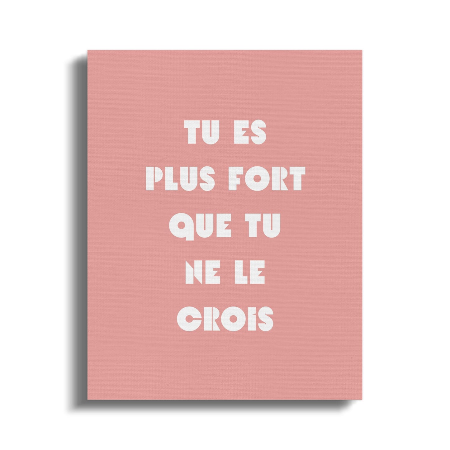 Inspirational French Quote Canvas Art, Pink Wall Decor, 'Tu Es Plus Fort Que Tu Ne Le Crois'