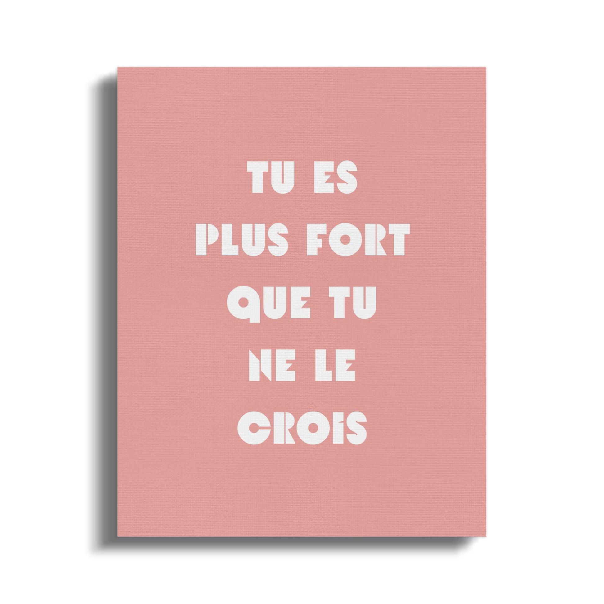 Inspirational French Quote Canvas Art, Pink Wall Decor, 'Tu Es Plus Fort Que Tu Ne Le Crois'