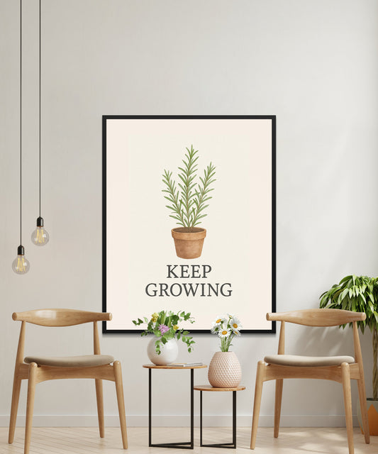 Minimalist Plant Poster 'Keep Growing' Inspirational Quote Wall Art Decor
